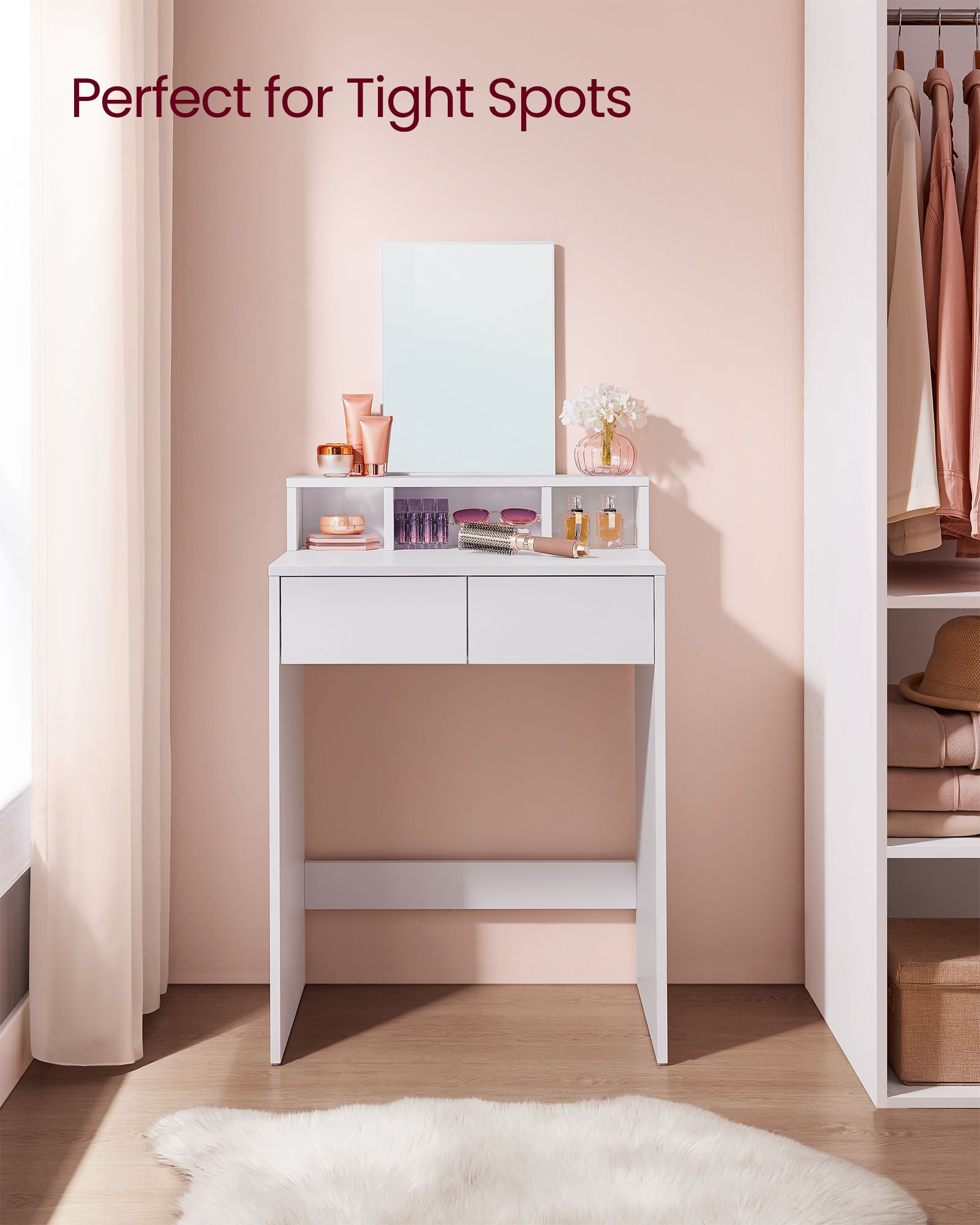 Dressing Table - Wood - Cloud White - Large Mirror