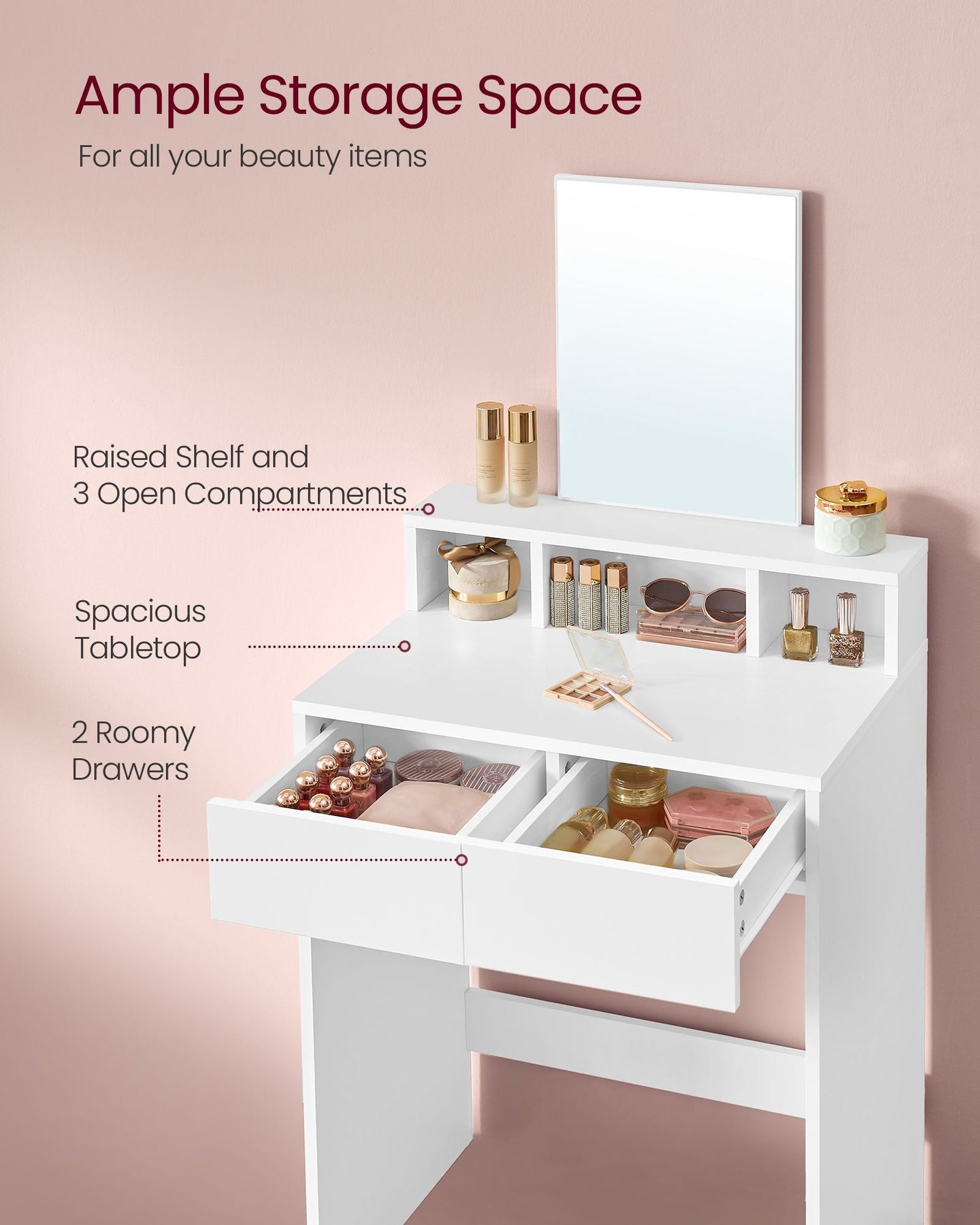 Dressing Table - Wood - Cloud White - Large Mirror