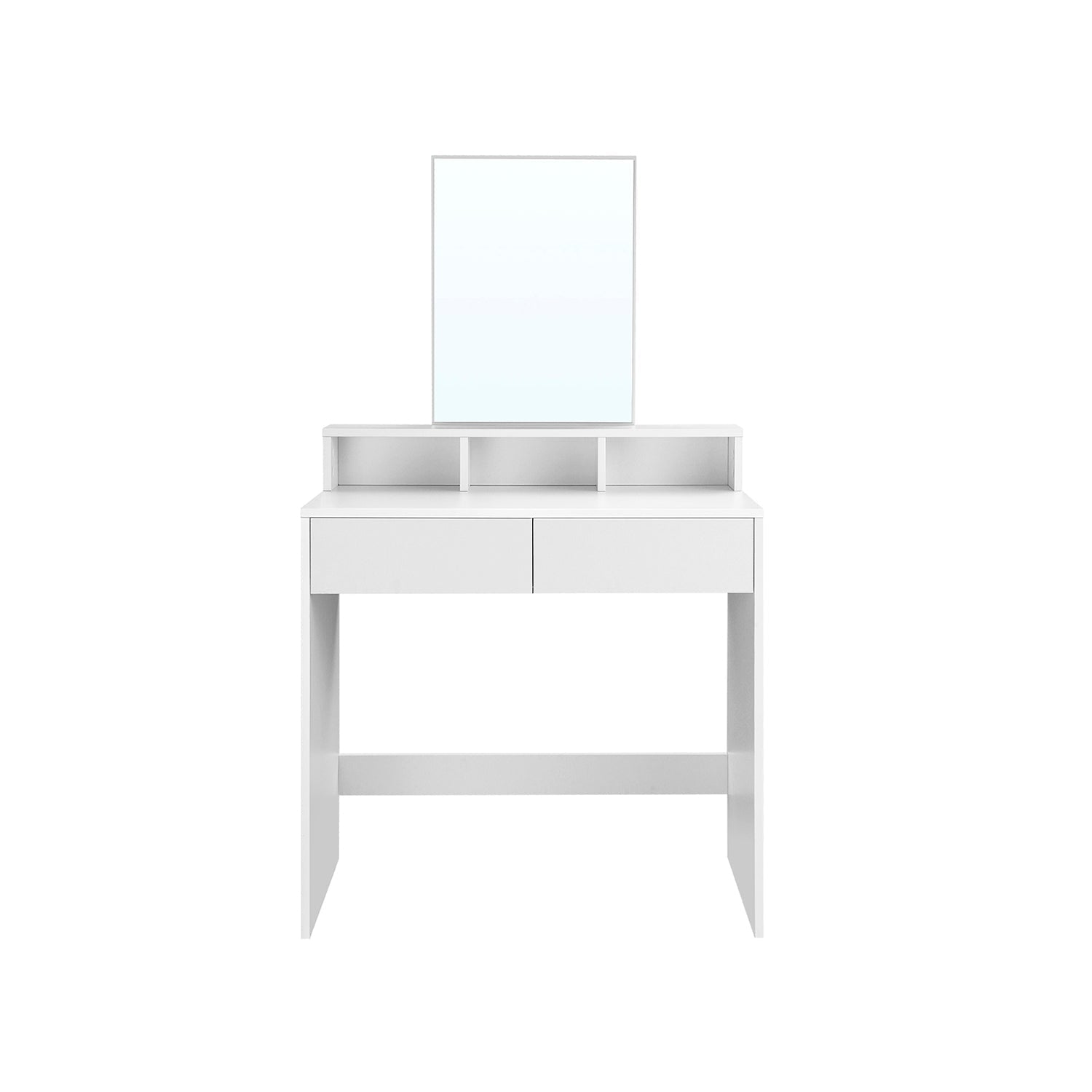 Dressing Table - Wood - White - Rectangular Mirror with 2 Drawers and 3 Open Compartments