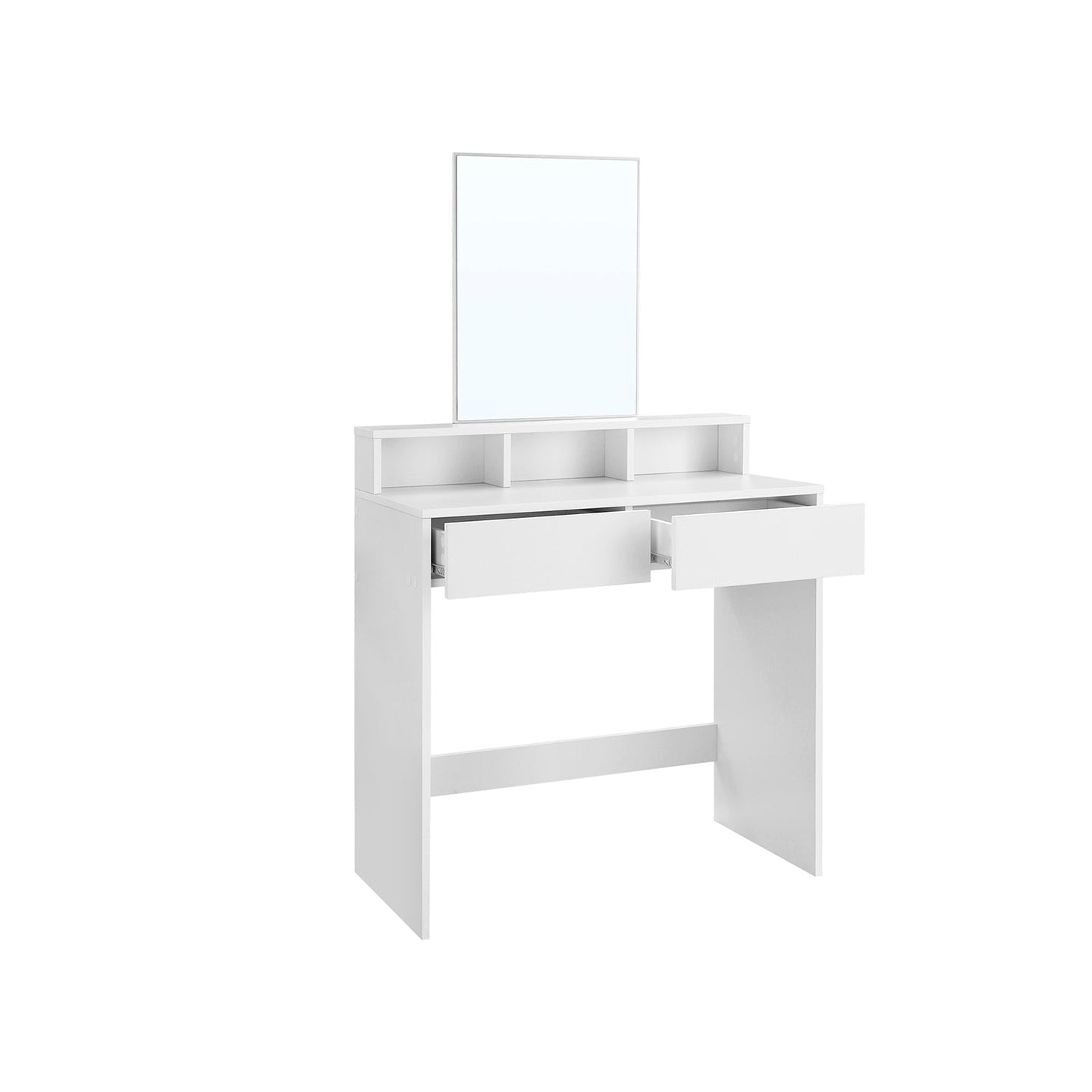 Dressing Table - Wood - White - Rectangular Mirror with 2 Drawers and 3 Open Compartments