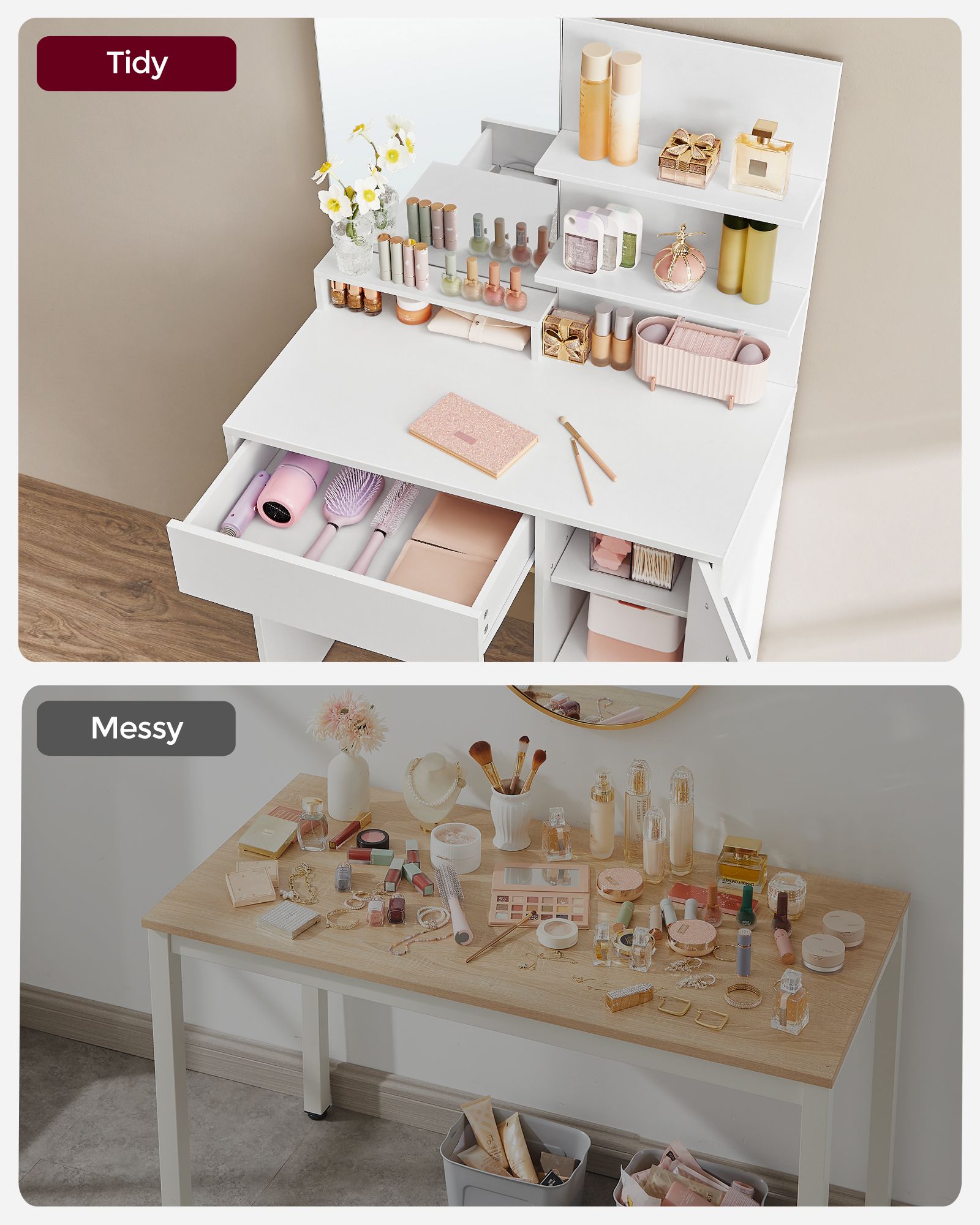 Vanity Table - Wood - White - With Mirror