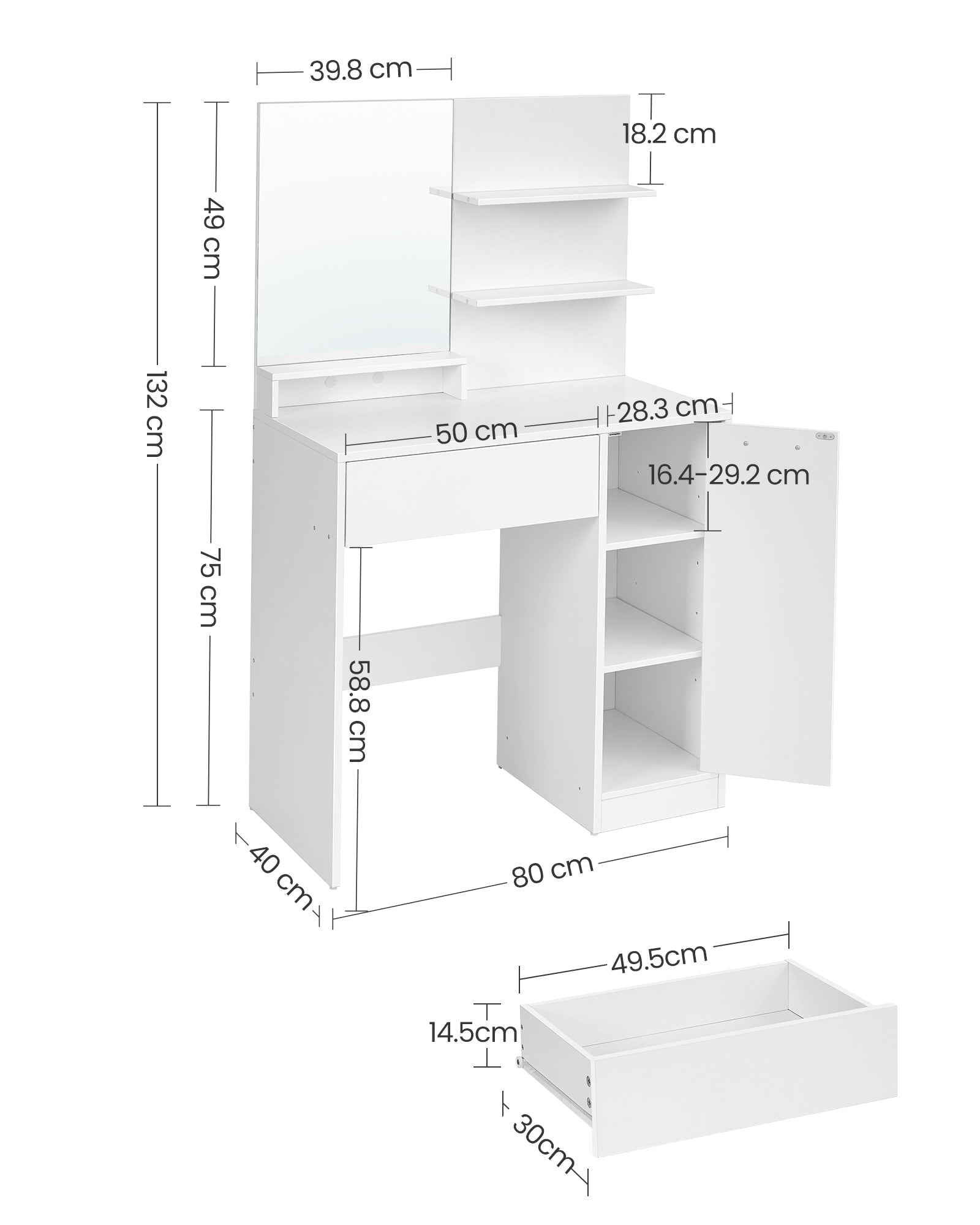 Vanity Table - Wood - White - With Mirror
