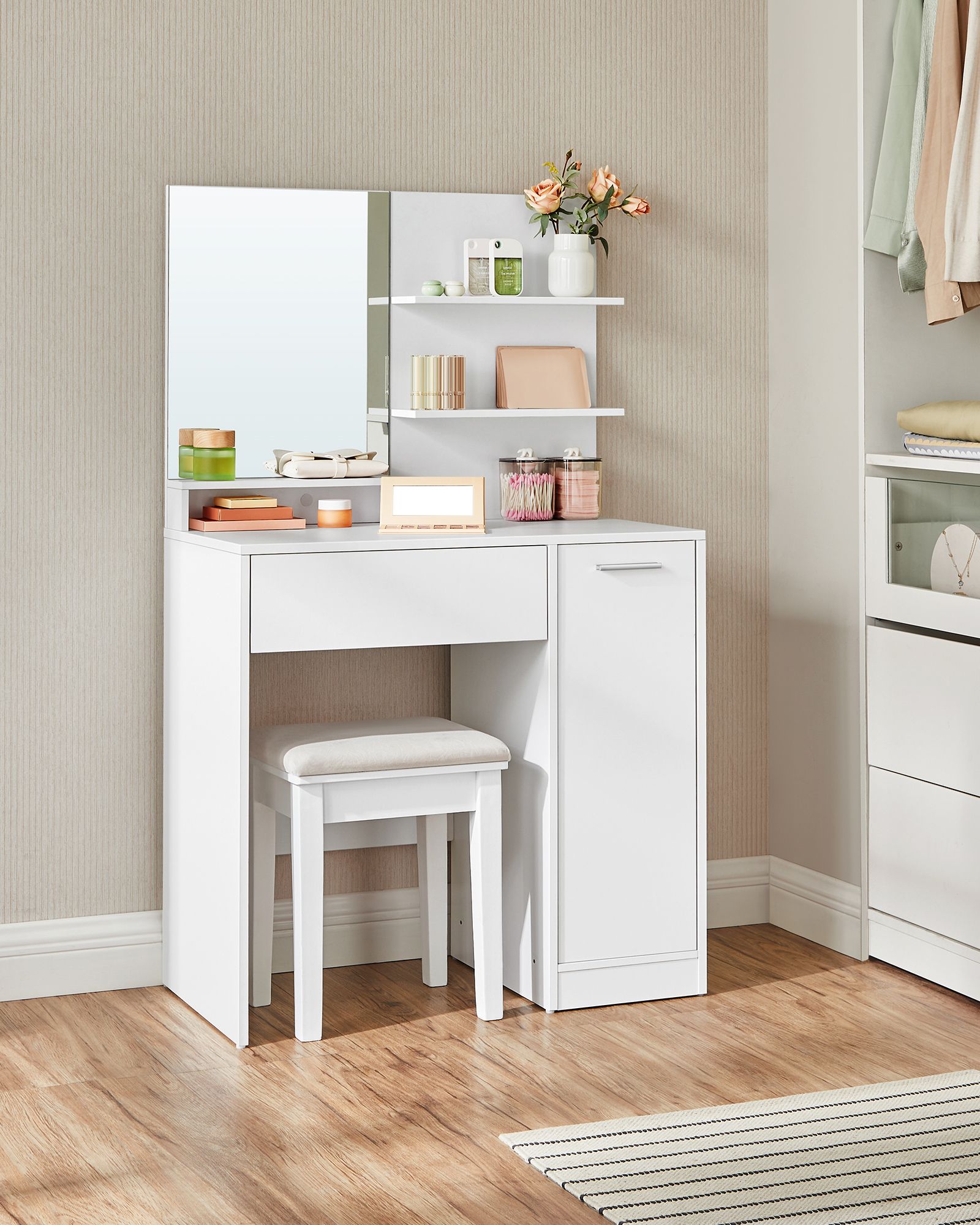 Vanity Table - Wood - White - With Mirror