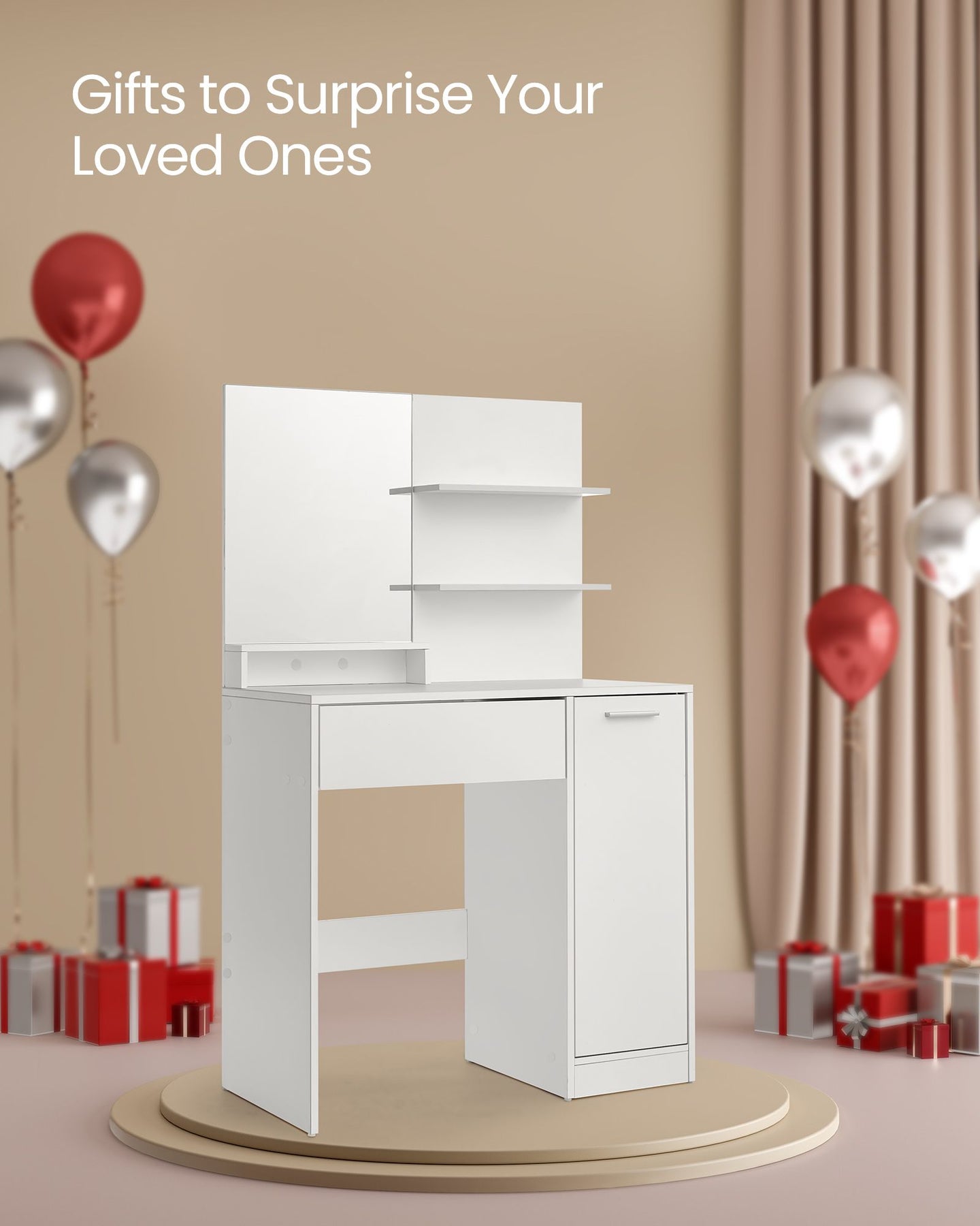 Vanity Table - Wood - White - With Mirror