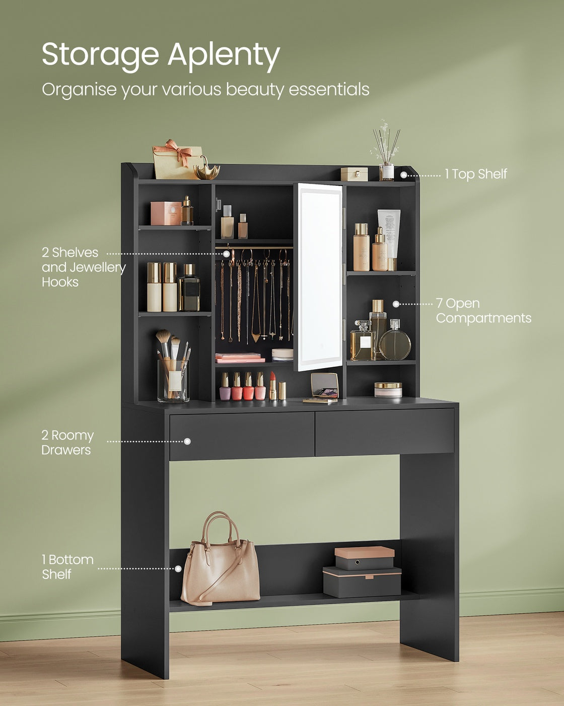 Dressing Table - Ink Black - LED Lights