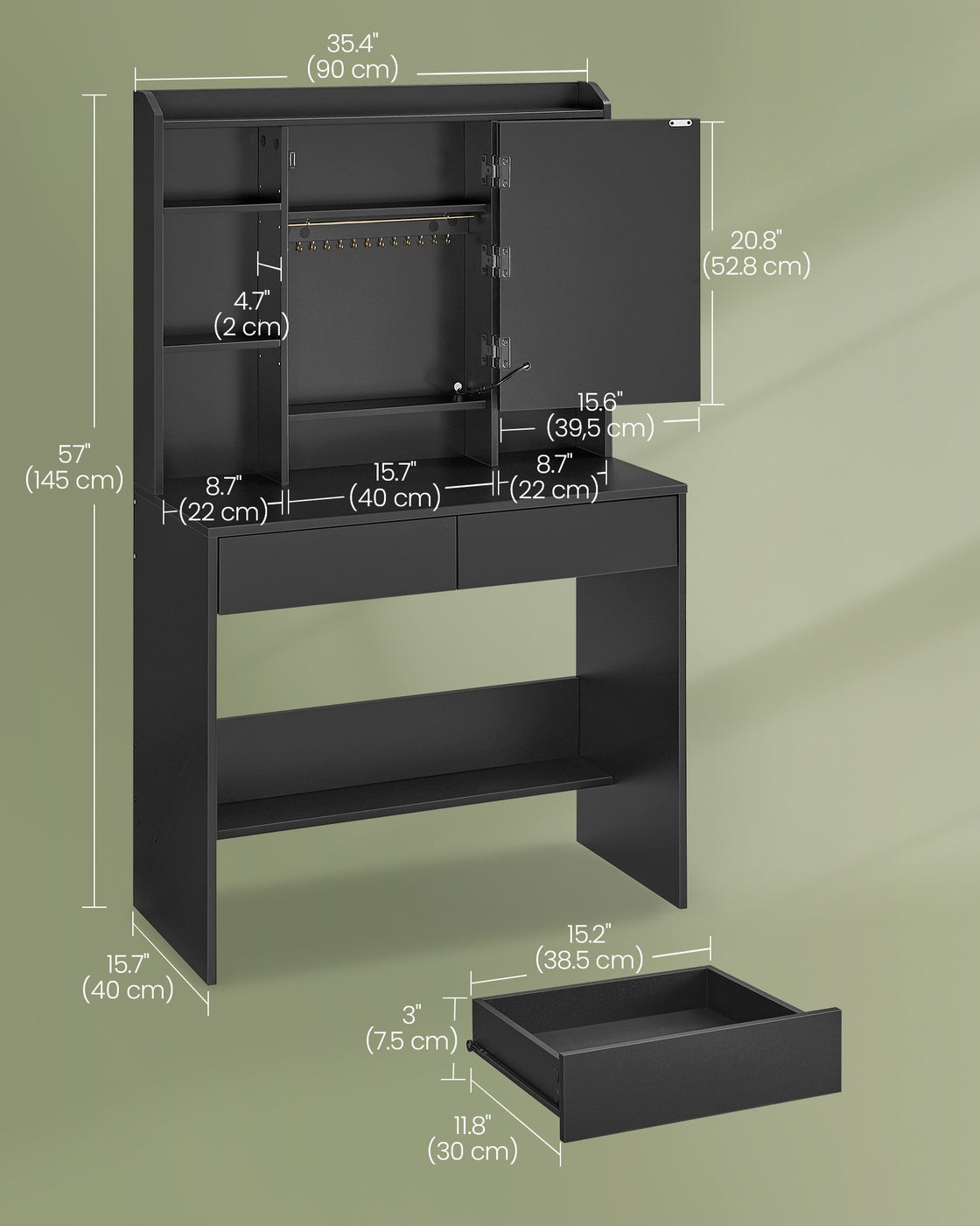 Dressing Table - Ink Black - LED Lights