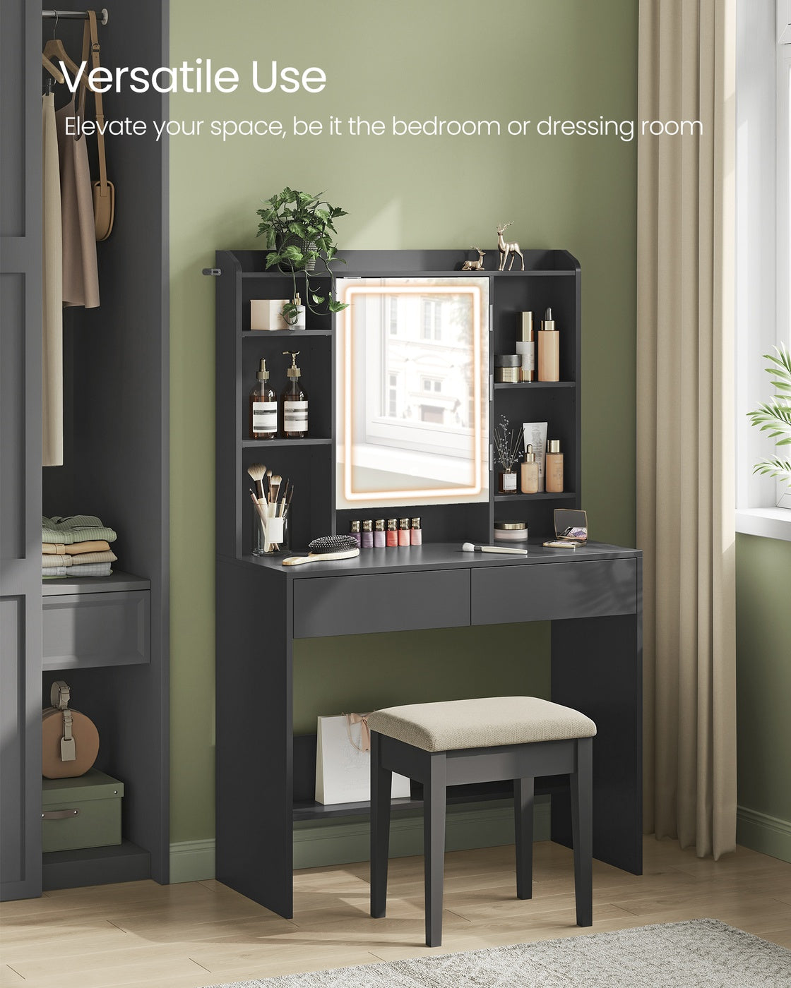 Dressing Table - Ink Black - LED Lights