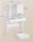 Dressing Table - Wood - Cloud White - Adjustable LED Lights with Mirror and Spacious Storage