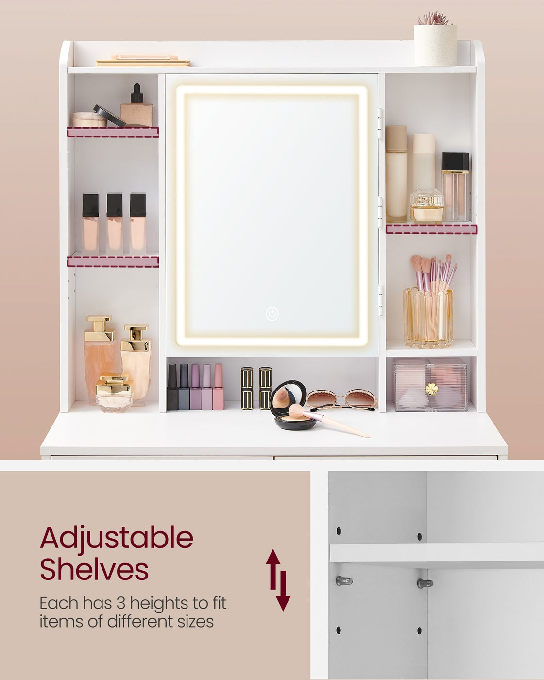 Dressing Table - Wood - Cloud White - LED Lights
