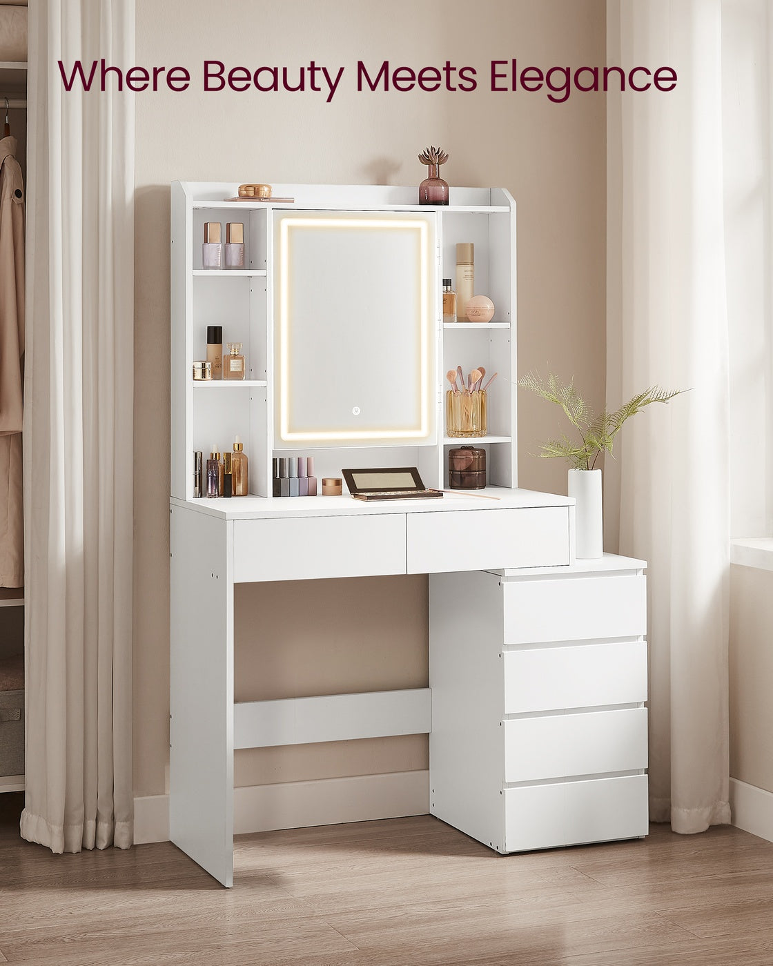 Dressing Table - Wood - Cloud White - LED Lights