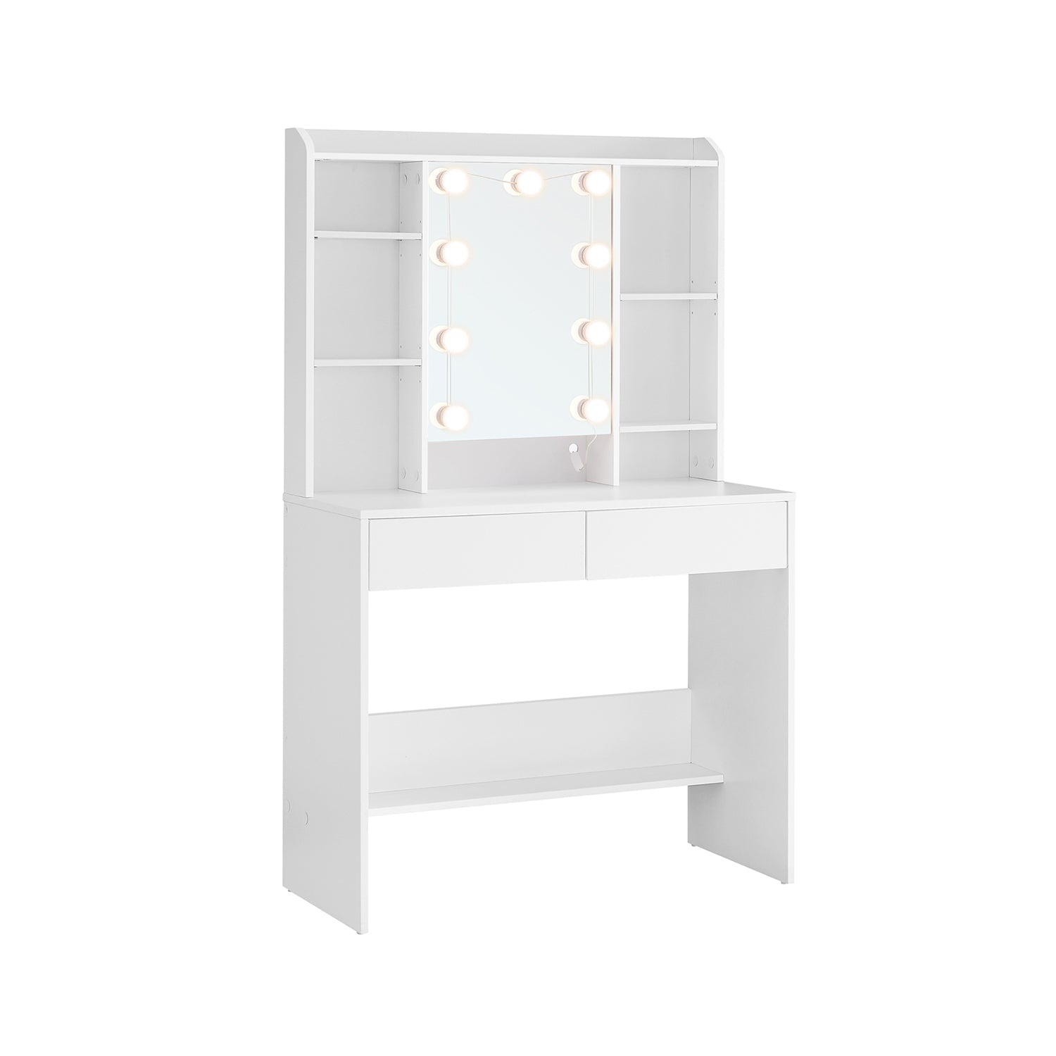Dressing Table - Engineered Wood - Cloud White - LED Lights with Adjustable Brightness and 2 Drawers