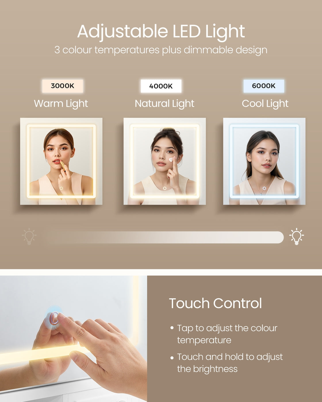 Dressing Table - MDF - Cloud White - LED Mirror with Power Outlets and 9 Drawers