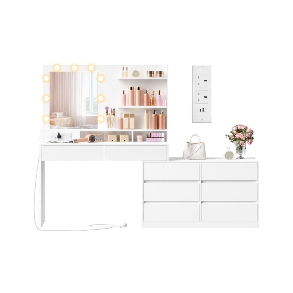 Dressing Table - 140L - Particleboard - LED Lighted Mirror