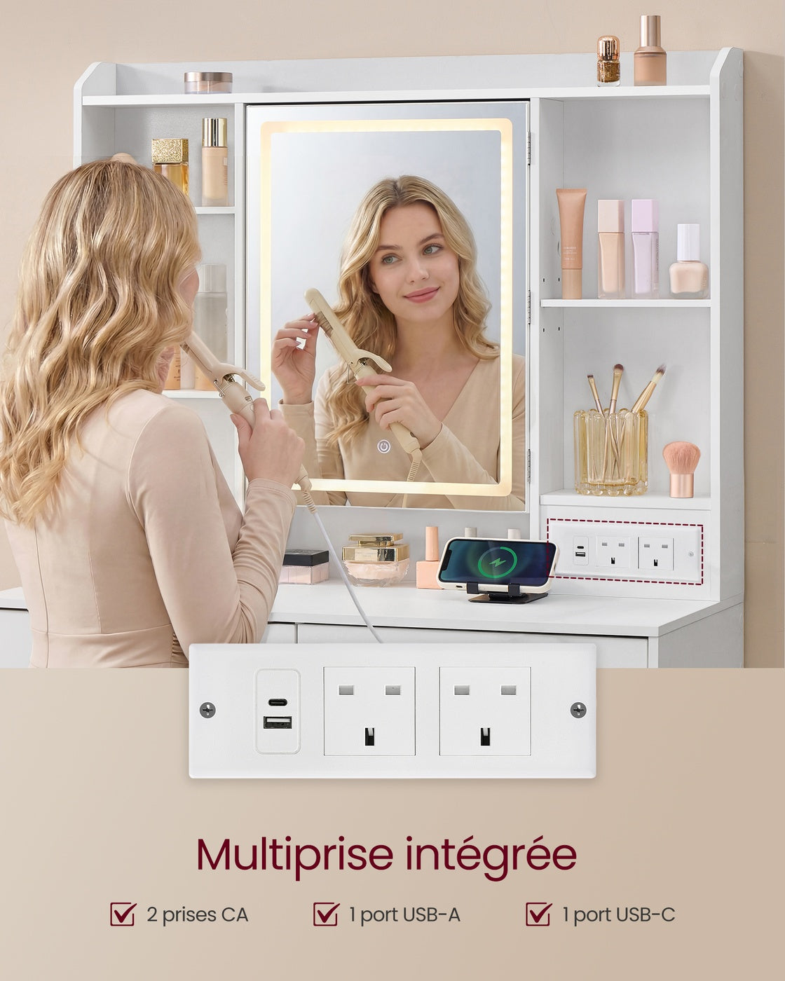 Dressing Table - 35.4W - Particleboard - 3-Colour LED Lights