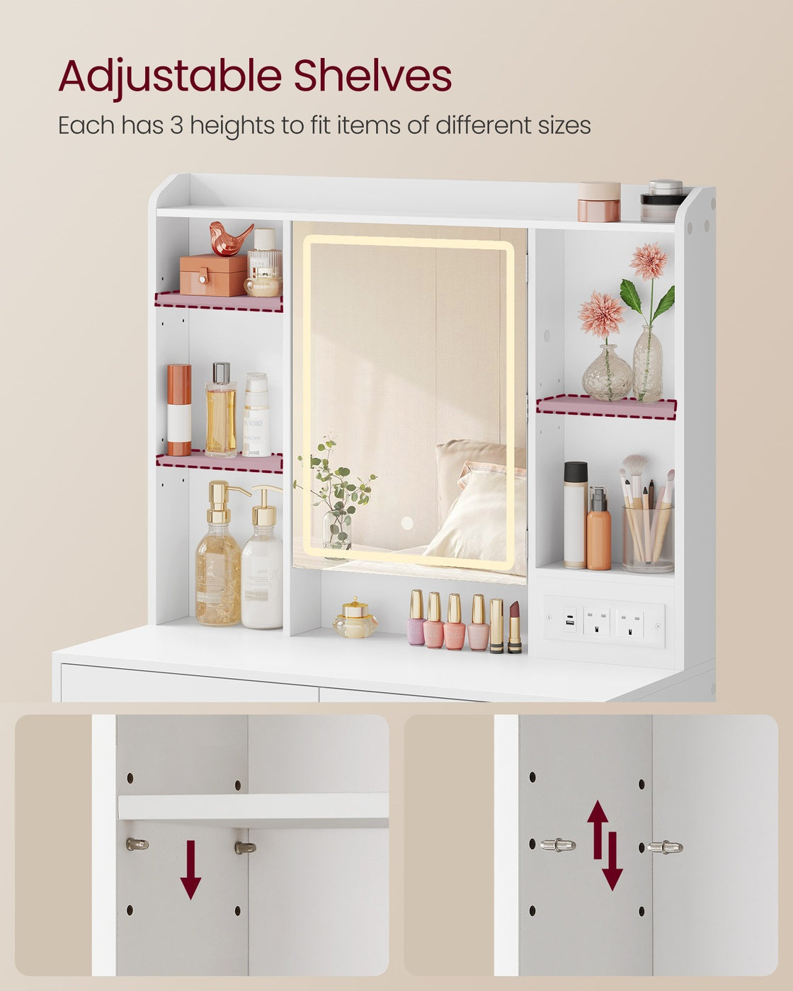 Dressing Table - 35.4W - Particleboard - 3-Colour LED Lights