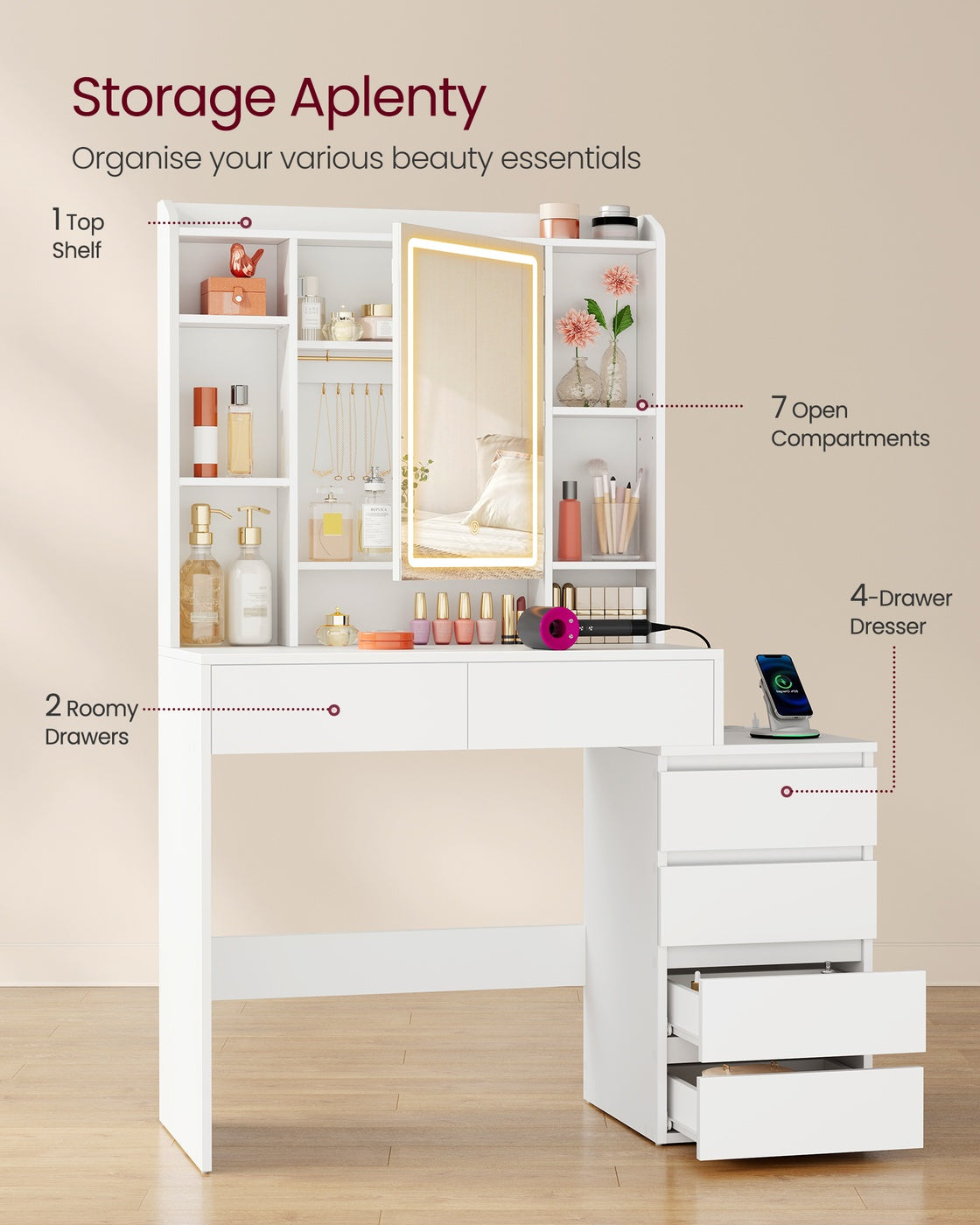 KAILYN Collection - Dressing Table - Wood - Cloud White