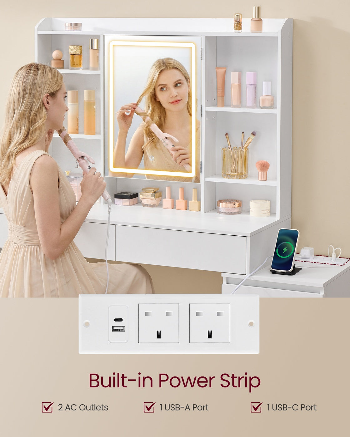 KAILYN Collection - Dressing Table - Wood - Cloud White
