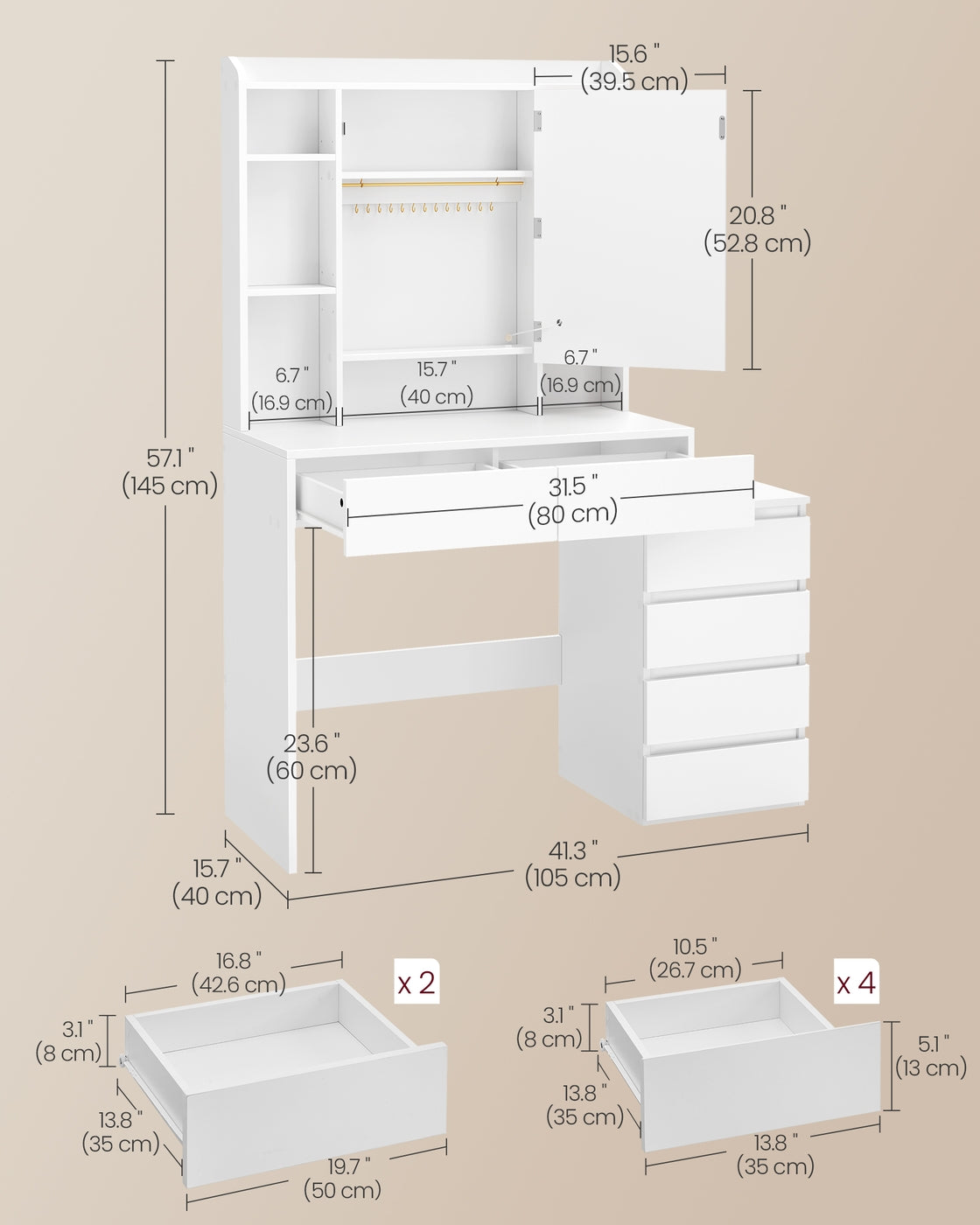 KAILYN Collection - Dressing Table - Wood - Cloud White