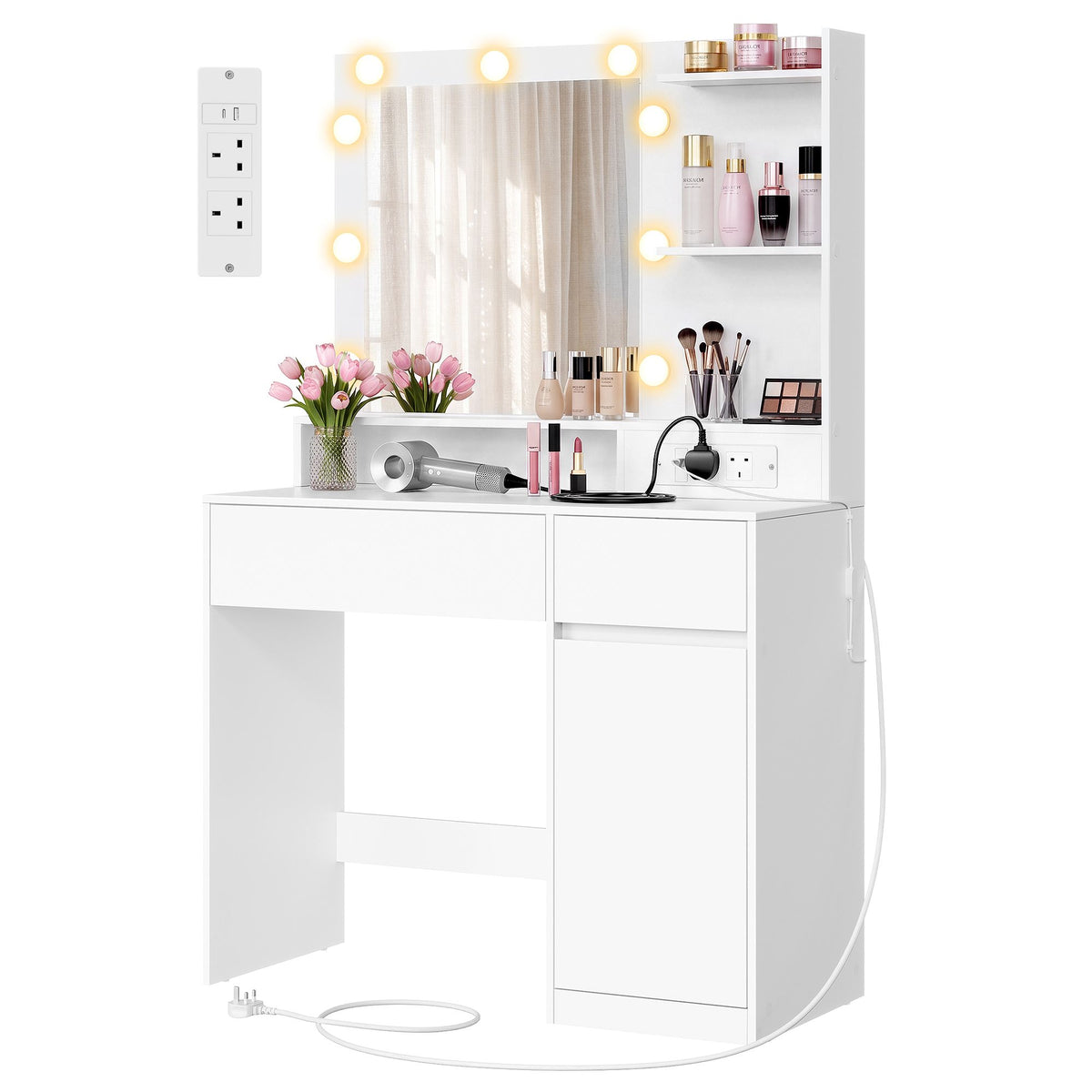 Hollywood Mirror - With Dimmable LED Lights - Cloud White - 80 x 80 x 144.3 cm