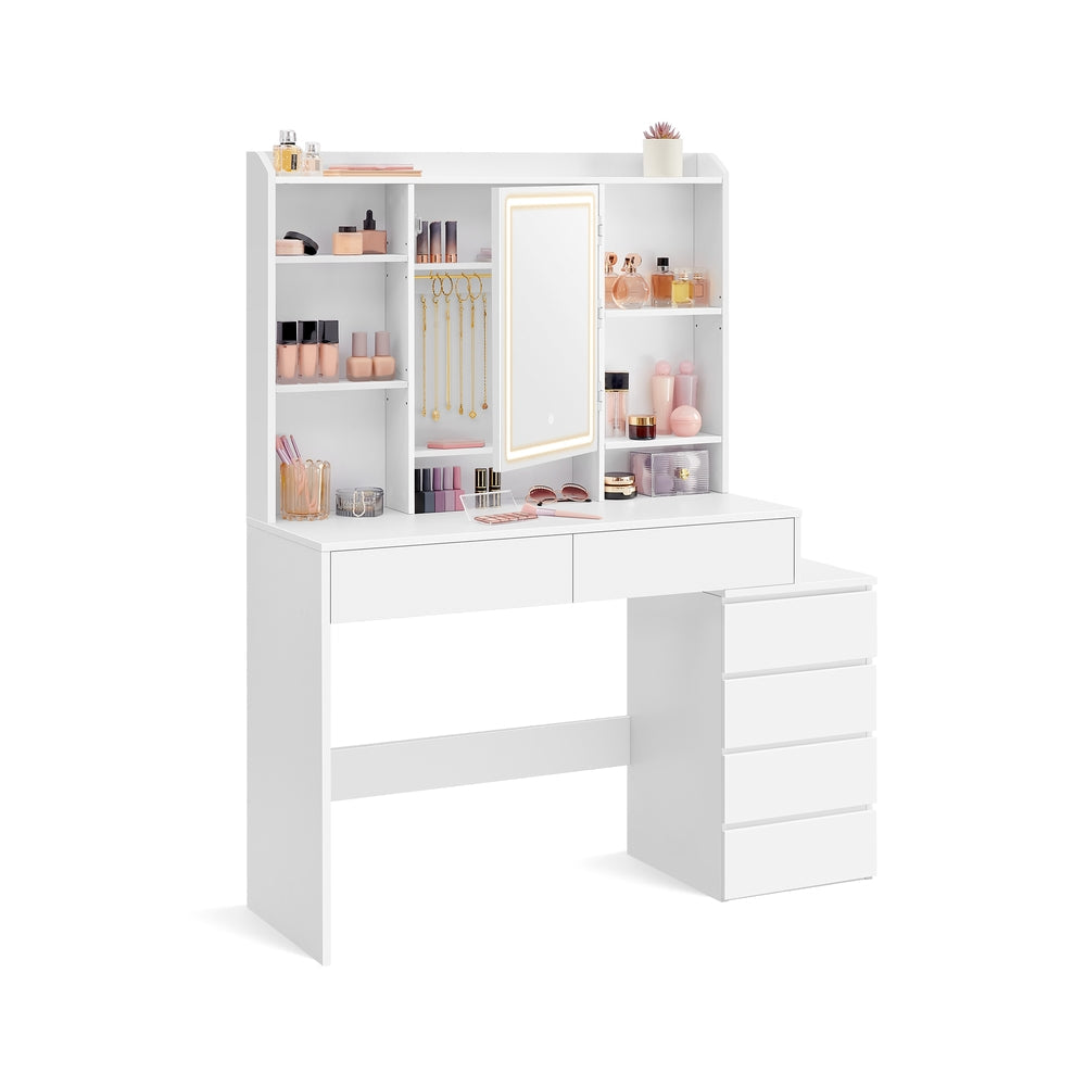 Dressing Table - Engineered Wood - Cloud White - LED Lights with Adjustable Brightness and Drawers