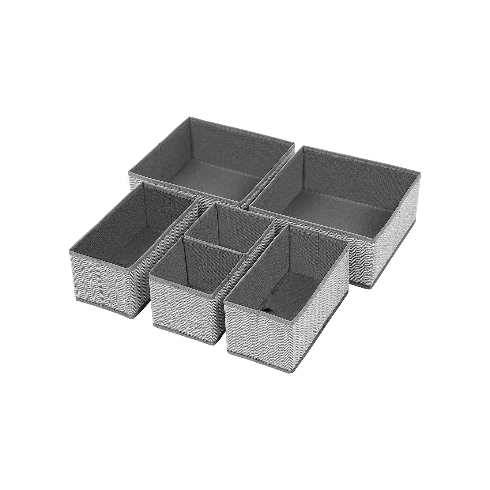 Set of 6 Foldable Drawer Organizers - Linenette Non-Woven Fabric - Dark Grey - Versatile Storage for Socks