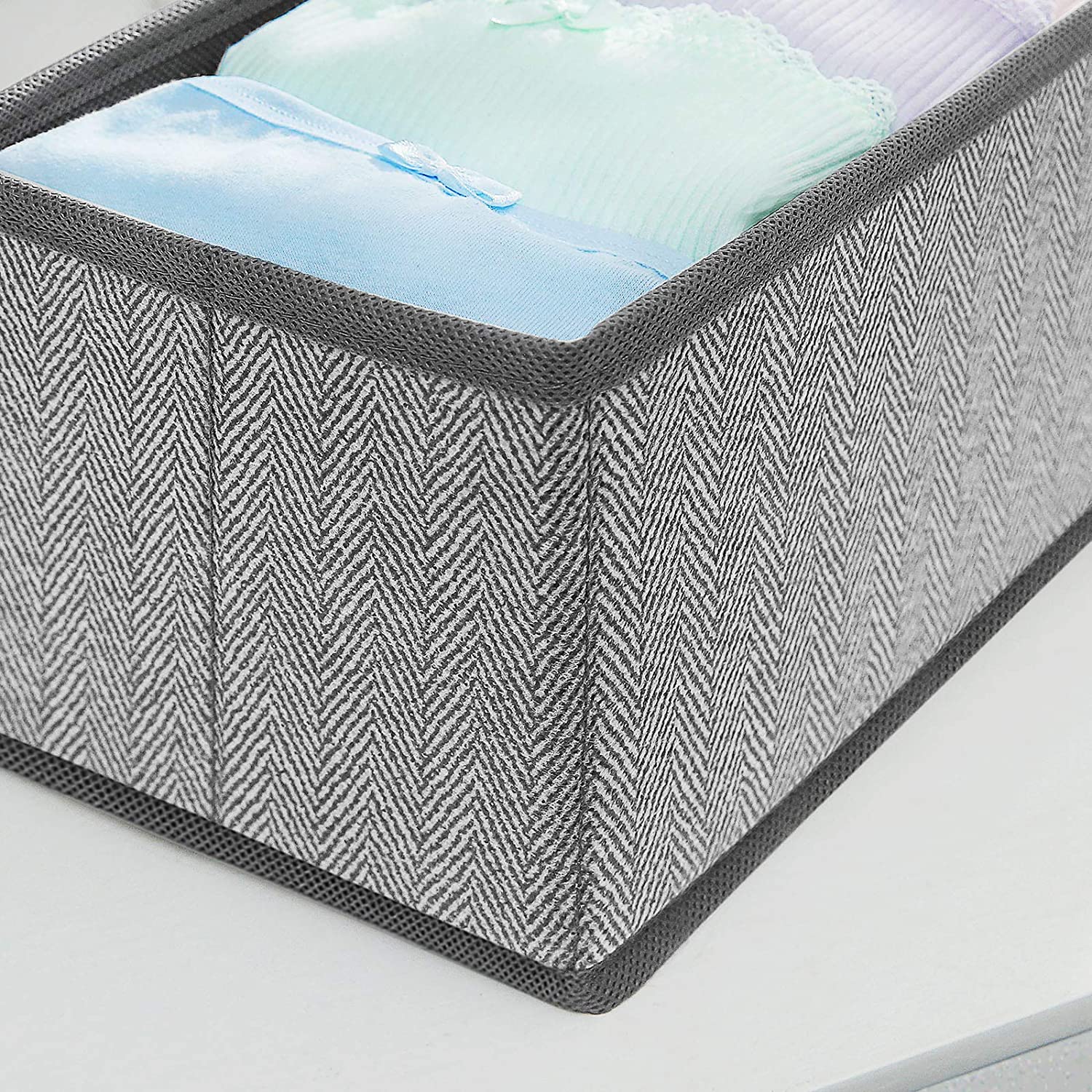 Set of 6 Foldable Drawer Organizers - Linenette Non-Woven Fabric - Dark Grey - Versatile Storage for Socks