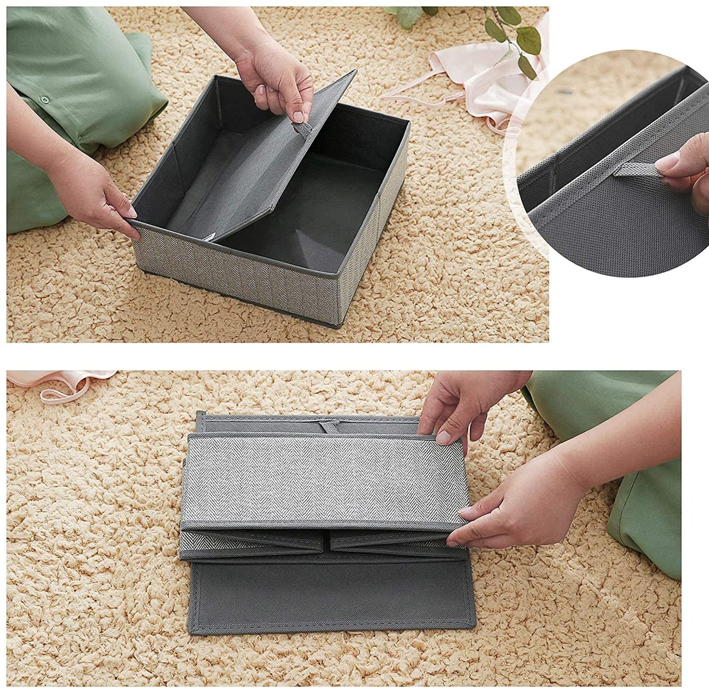 Set of 6 Foldable Drawer Organizers - Linenette Non-Woven Fabric - Dark Grey - Versatile Storage for Socks