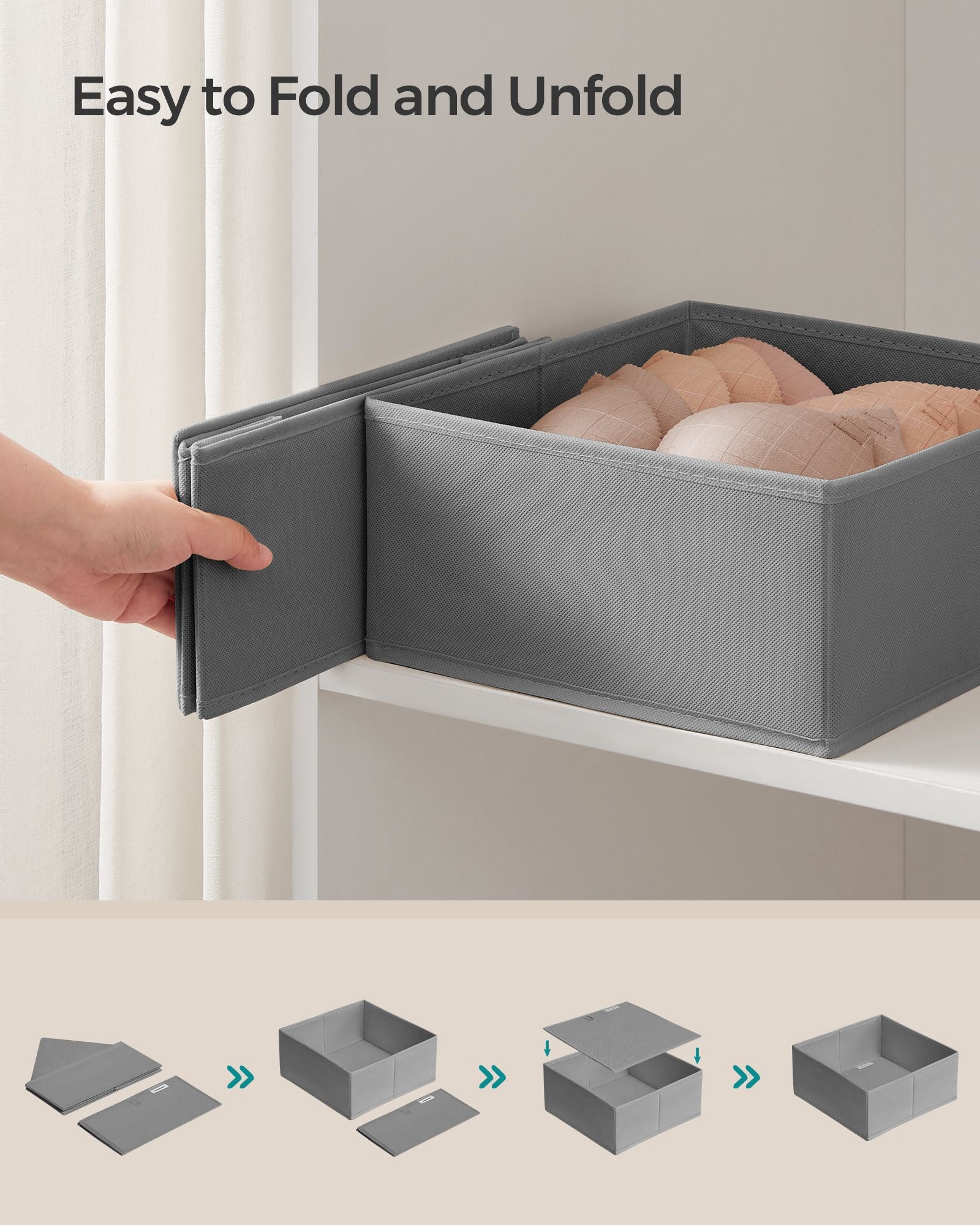 Set of 12 Foldable Fabric Drawer Organisers - Linenette Non-Woven Fabric - Dove Grey