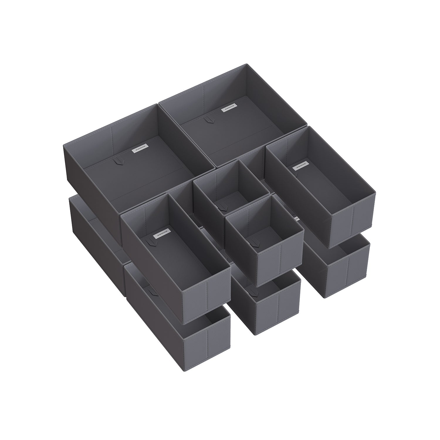 Set of 12 Foldable Fabric Drawer Organisers - Linenette Non-Woven Fabric - Slate Grey - Ideal for Socks