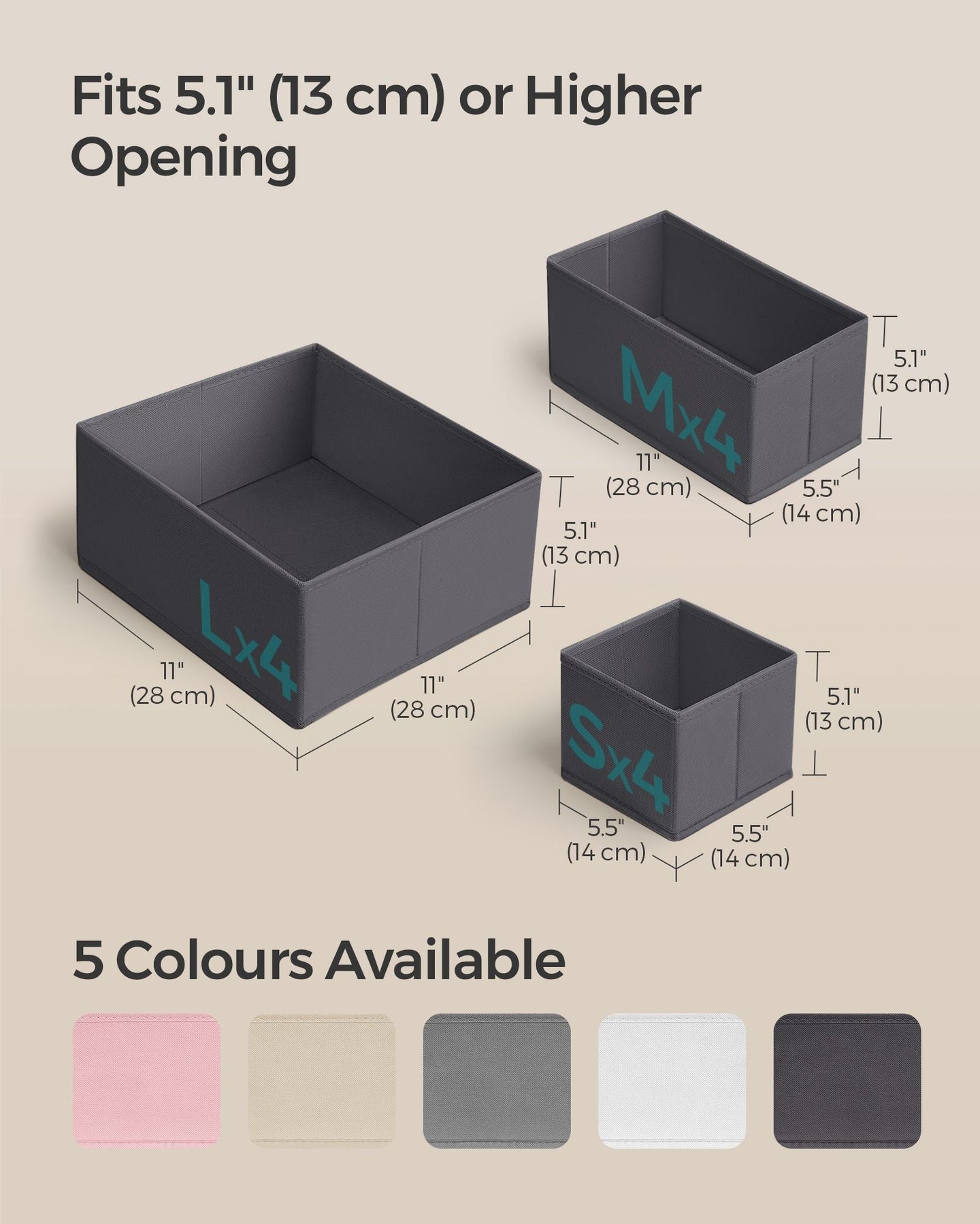 Set of 12 Foldable Fabric Drawer Organisers - Linenette Non-Woven Fabric - Slate Grey - Ideal for Socks