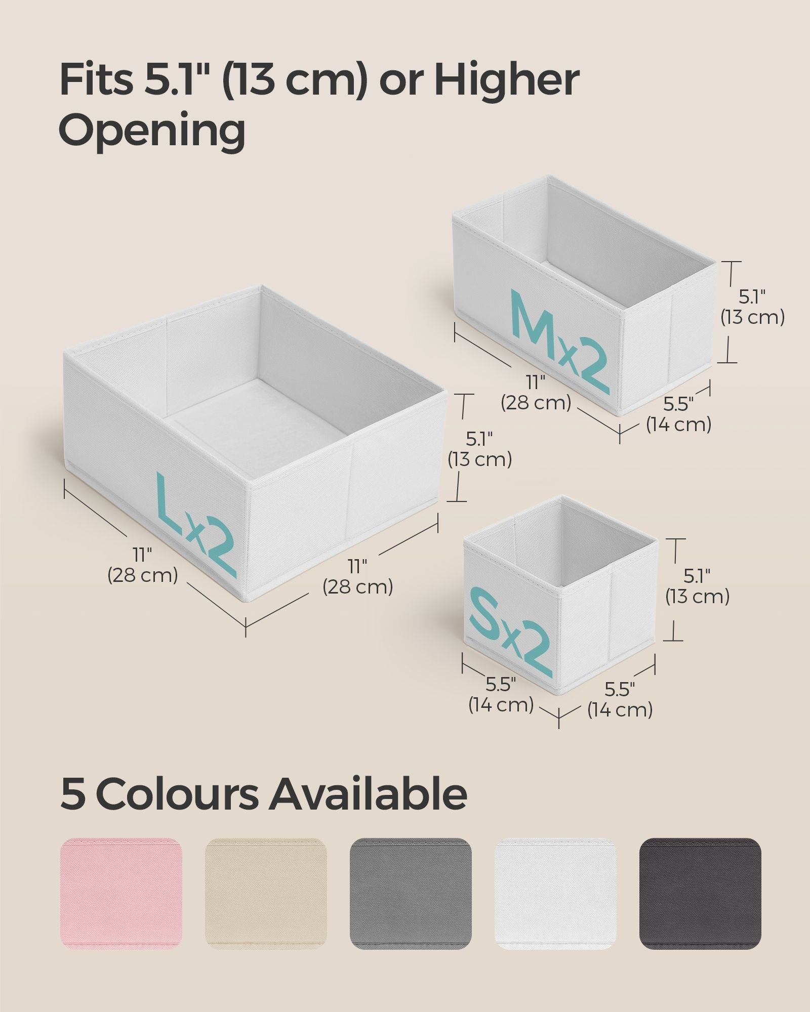 Set of 6 Foldable Fabric Drawer Organisers - Non-Woven Fabric - Cloud White - Versatile Storage for Socks