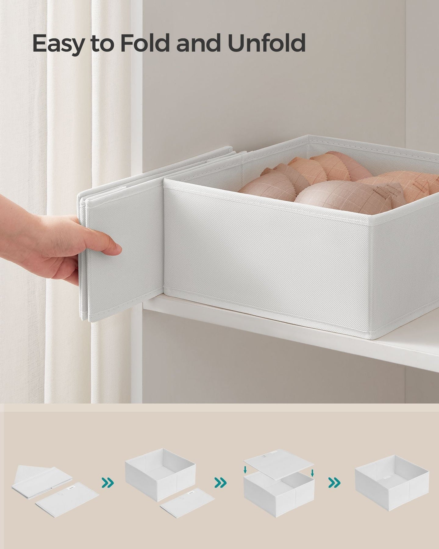 Set of 6 Foldable Fabric Drawer Organisers - Non-Woven Fabric - Cloud White - Versatile Storage for Socks
