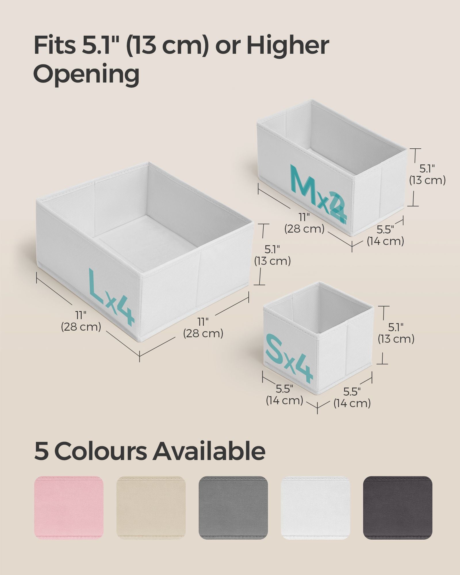 Set of 12 Foldable Fabric Drawer Organisers - Linenette Non-Woven Fabric - Cloud White