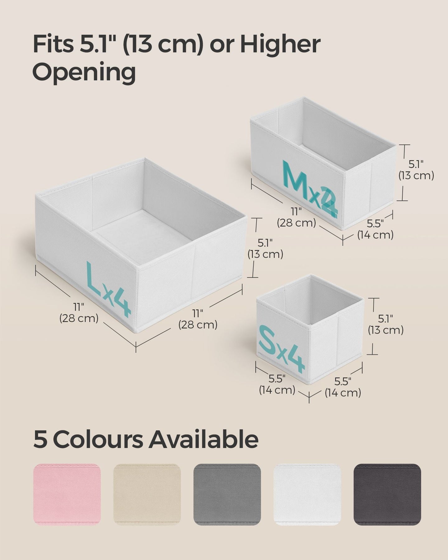 Set of 12 Foldable Fabric Drawer Organisers - Linenette Non-Woven Fabric - Cloud White