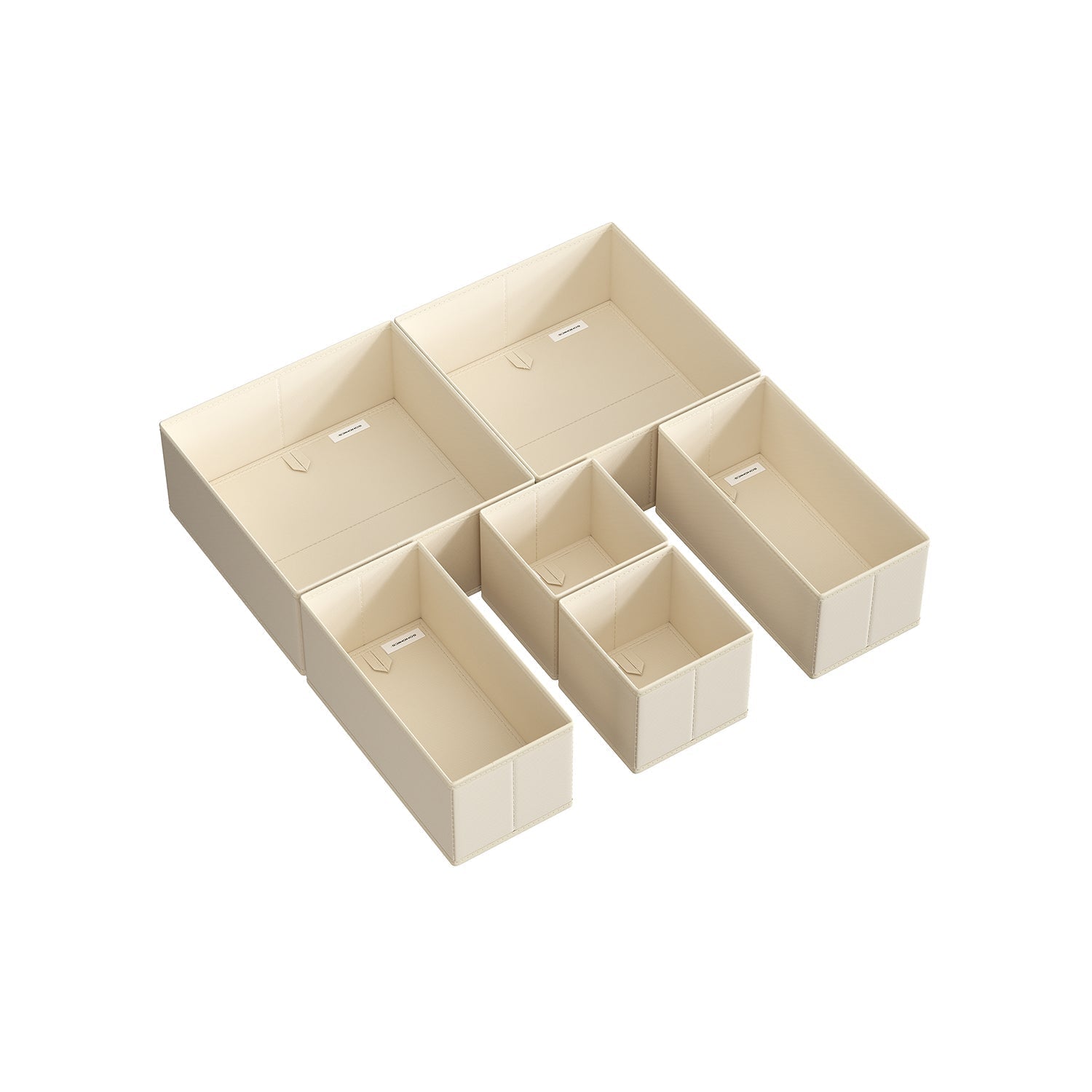 Set of 6 Foldable Fabric Drawer Organisers - Linenette Non-Woven Fabric - Sand Beige - Versatile Storage for Socks