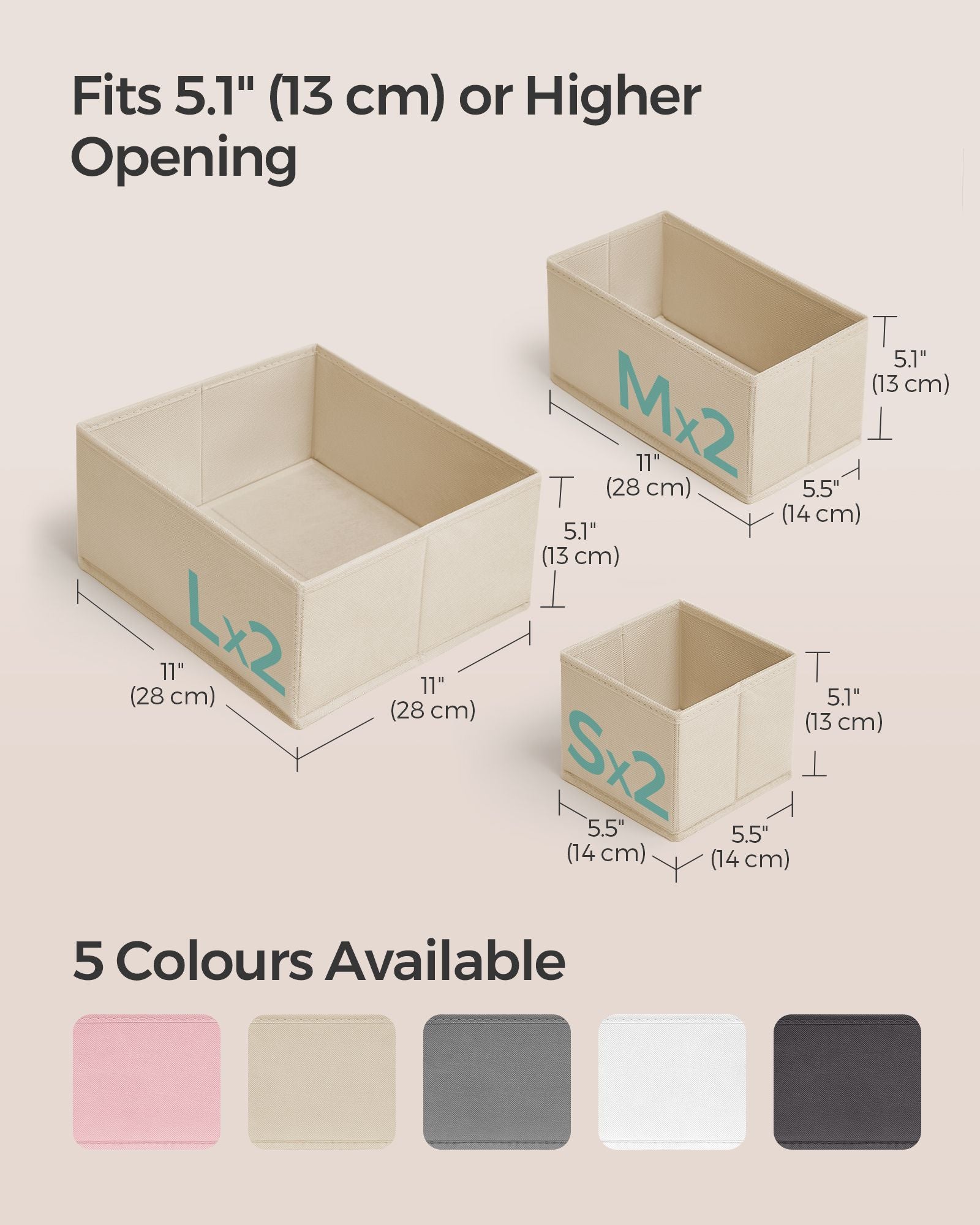 Set of 6 Foldable Fabric Drawer Organisers - Linenette Non-Woven Fabric - Sand Beige - Versatile Storage for Socks