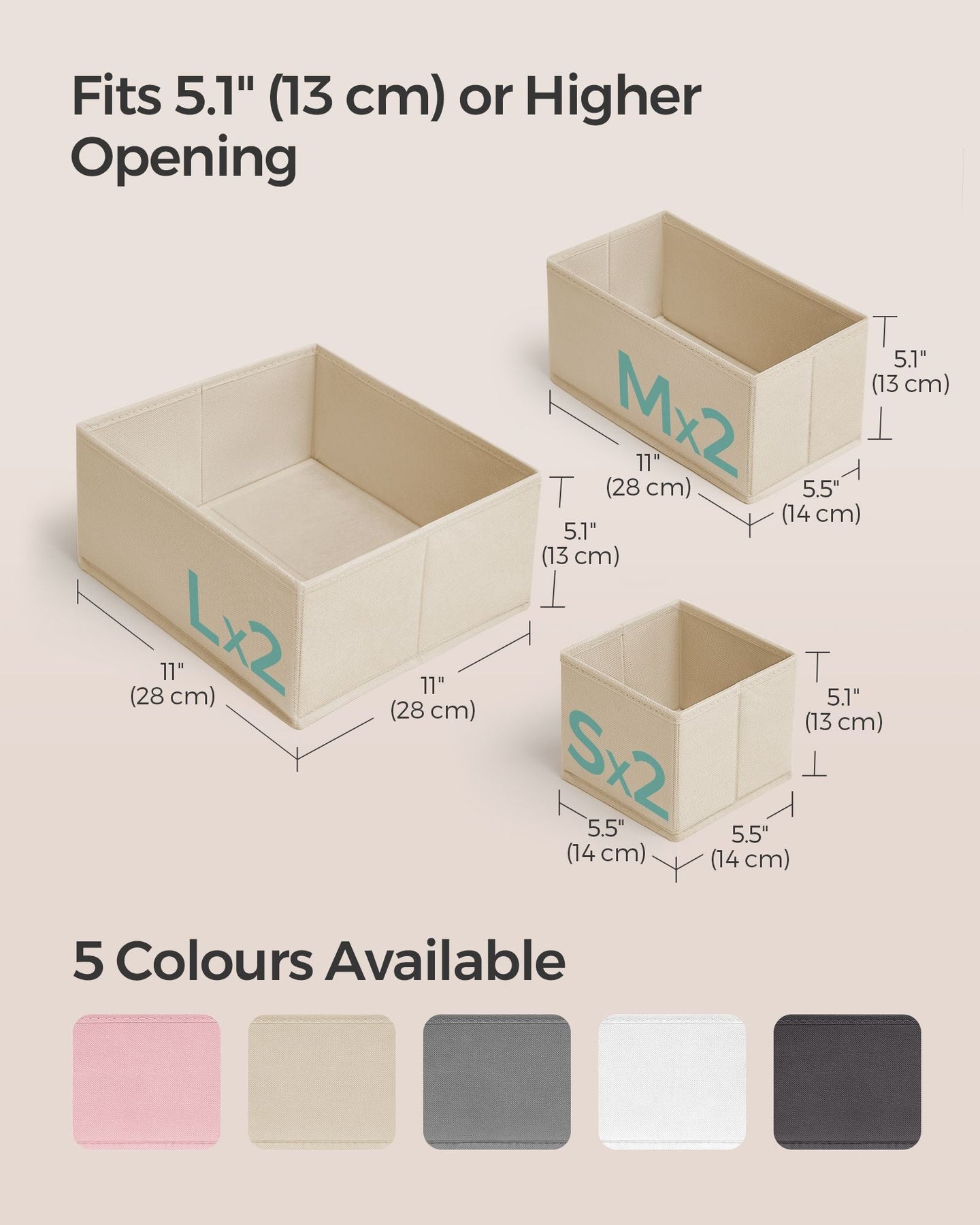 Set of 6 Foldable Fabric Drawer Organisers - Linenette Non-Woven Fabric - Sand Beige - Versatile Storage for Socks