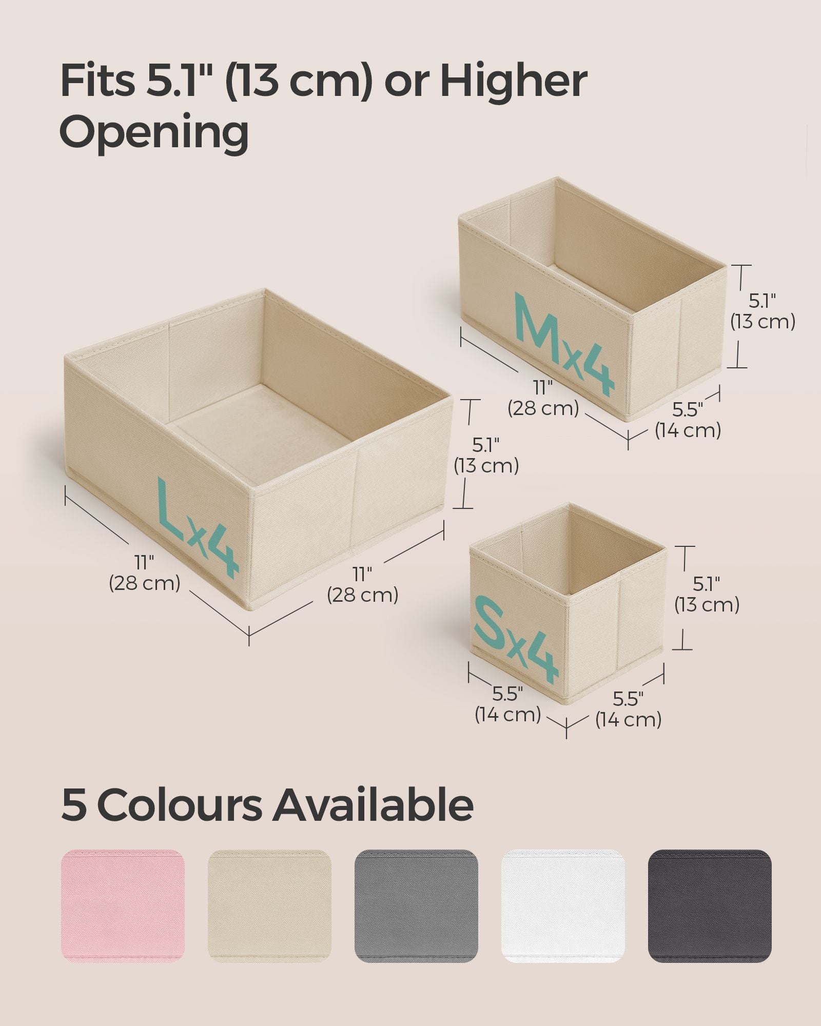Set of 12 Foldable Fabric Drawer Organisers - Linenette Non-Woven Fabric - Sand Beige - Ideal for Socks
