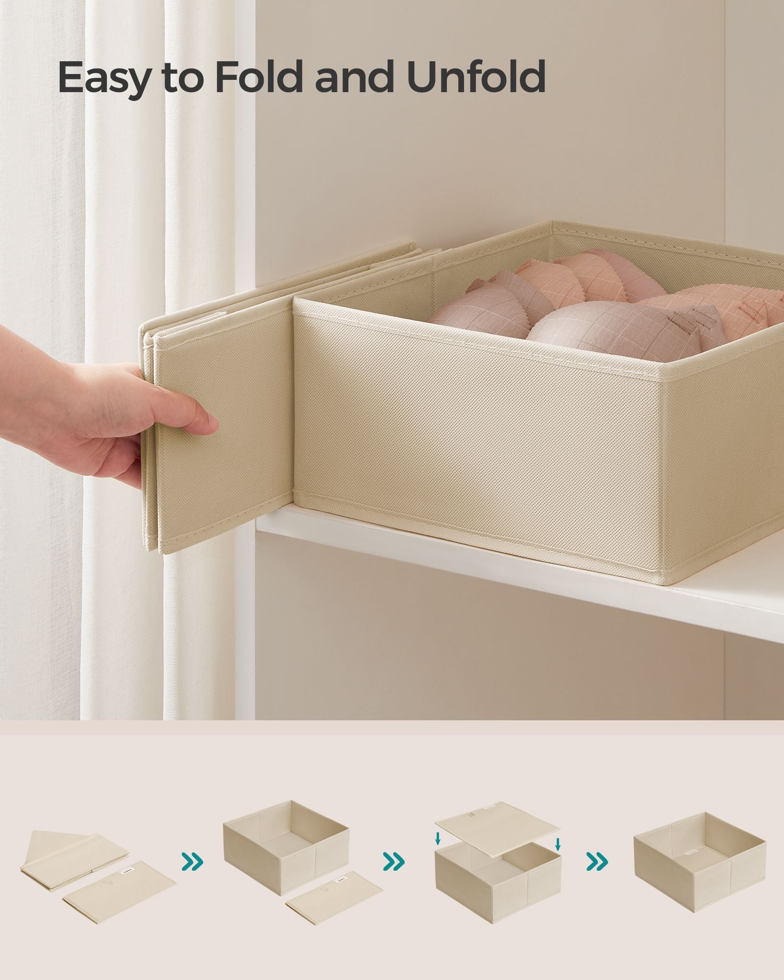 Set of 12 Foldable Fabric Drawer Organisers - Linenette Non-Woven Fabric - Sand Beige - Ideal for Socks