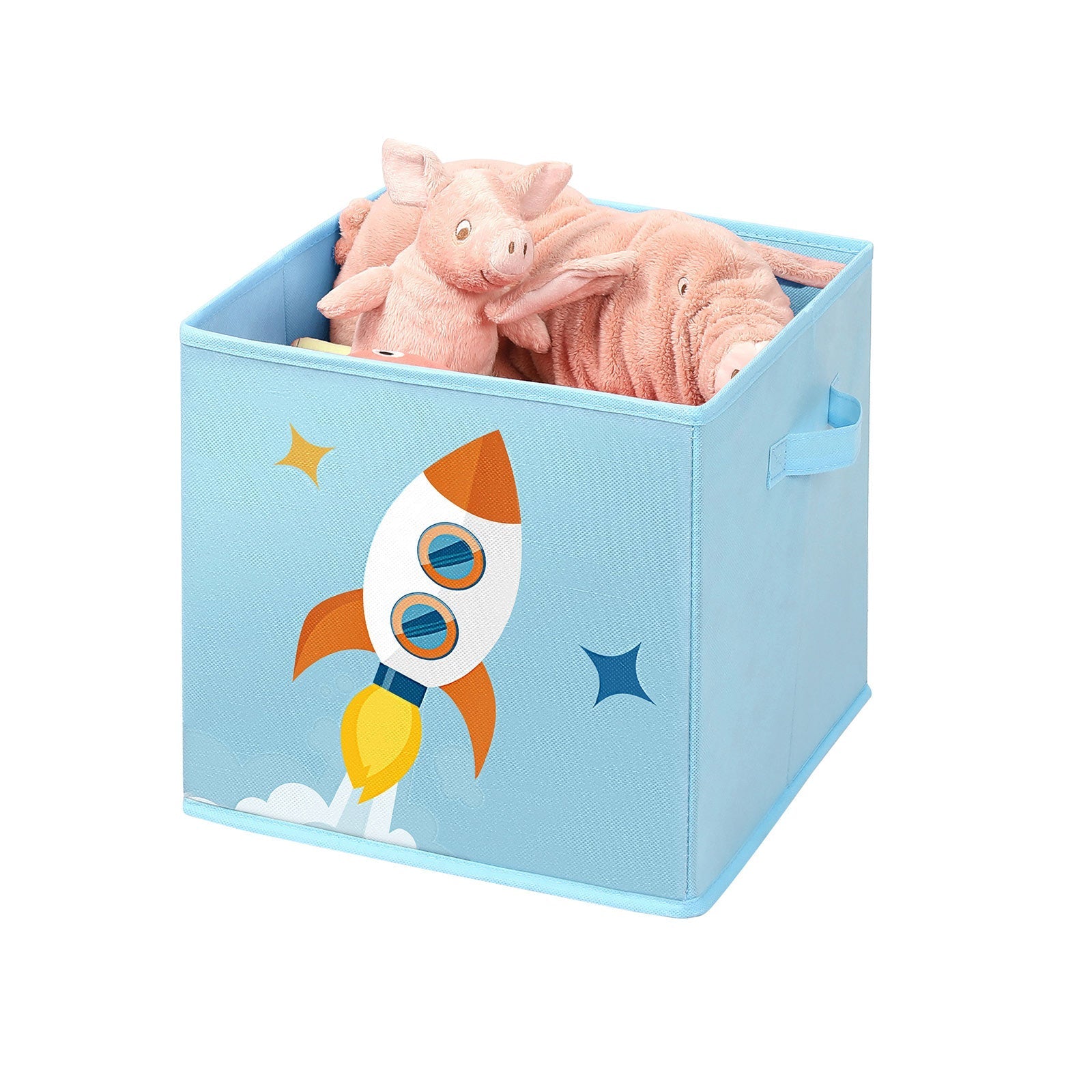 Set of 3 Fabric Cube Storage Bins - Blue and Green - Foldable with Handles