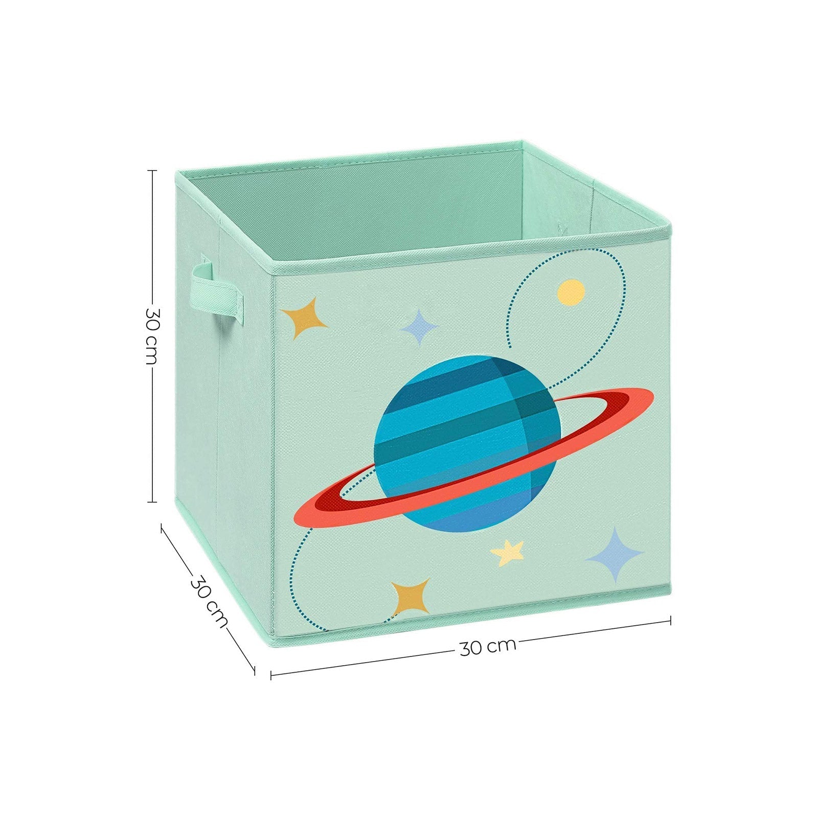 Set of 3 Foldable Toy Storage Boxes - Fabric - Green, Blue, Pink - Space Theme with Handles