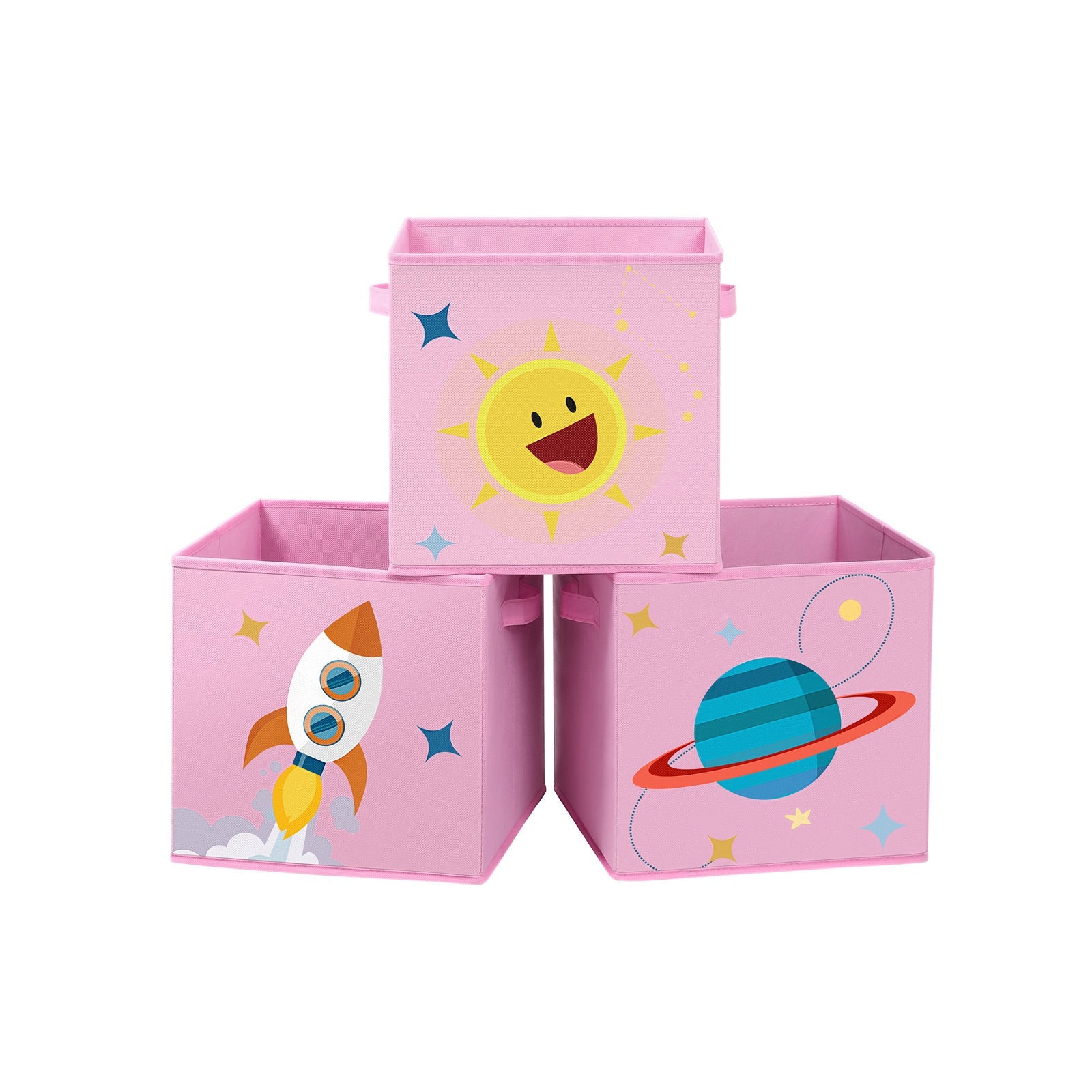 Set of 3 Fabric Storage Boxes - Pink - Foldable Design with Handles