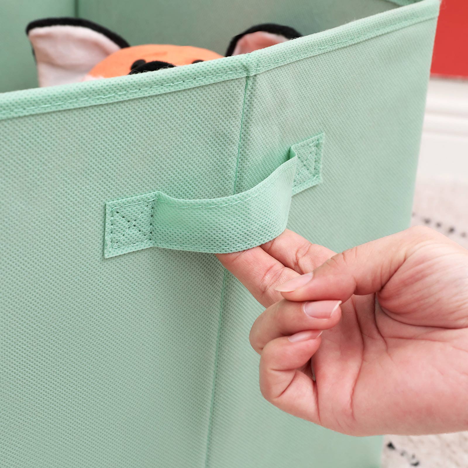 Set of 3 Foldable Storage Organizer Boxes - Fabric - Blue, Green, Pink - Space Theme with Handles