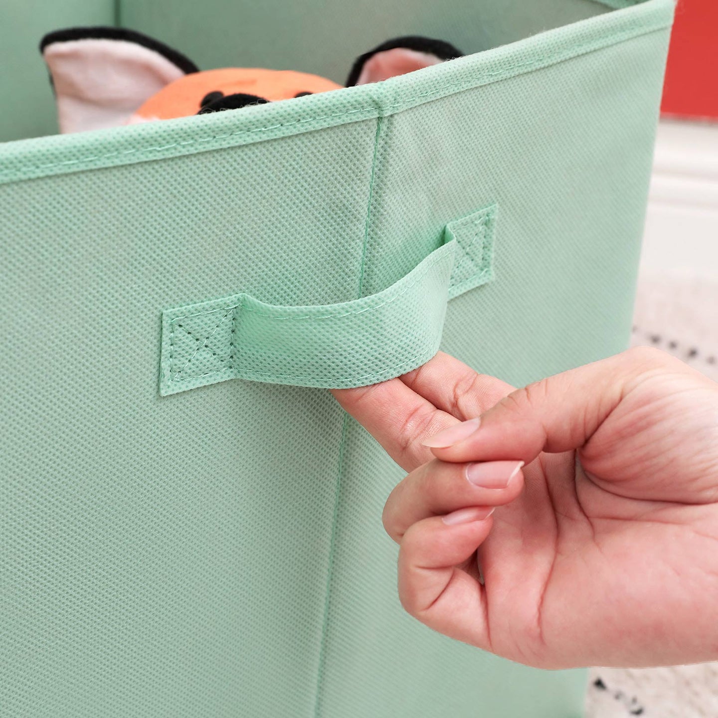 Set of 3 Foldable Storage Organizer Boxes - Fabric - Blue, Green, Pink - Space Theme with Handles