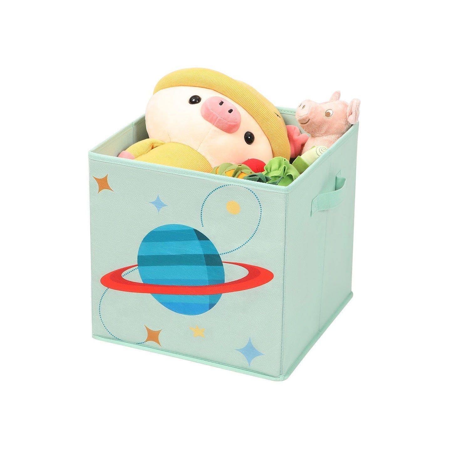 Set of 3 Foldable Storage Organizer Boxes - Fabric - Blue, Green, Pink - Space Theme with Handles