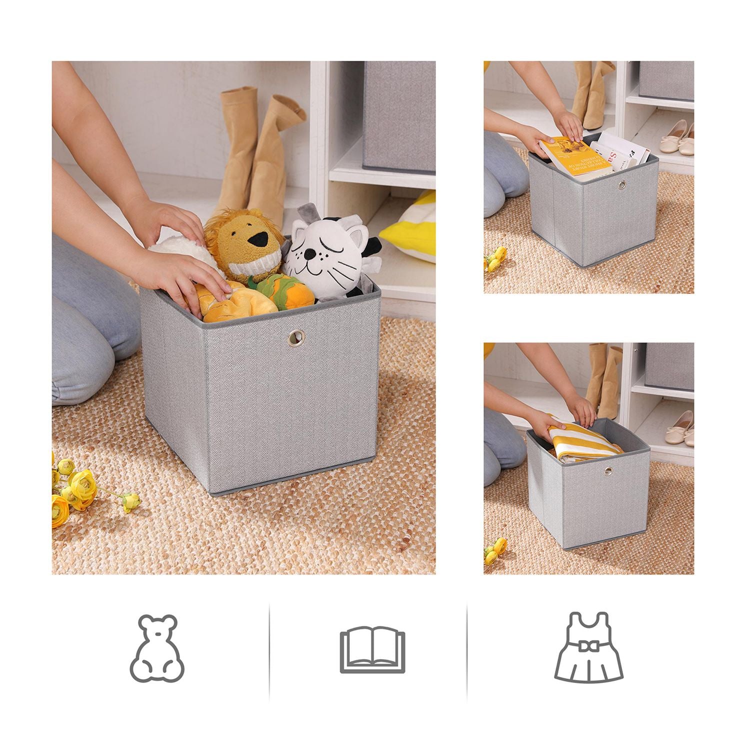 Set of 6 Storage Boxes - Linenette Non-Woven Fabric - Dark Grey - Cube Design for Versatile Organization