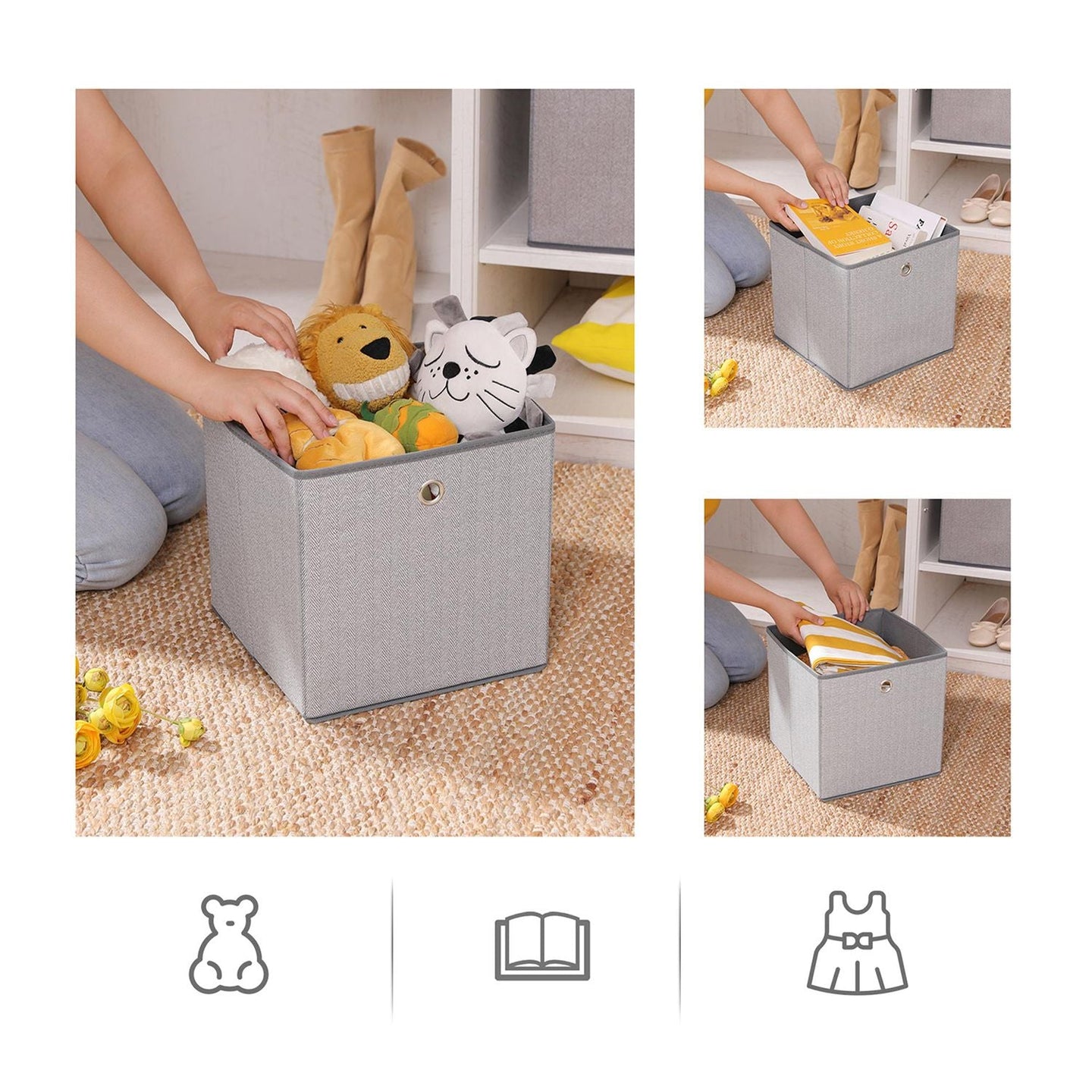 Set of 6 Storage Boxes - Linenette Non-Woven Fabric - Dark Grey - Cube Design for Versatile Organization