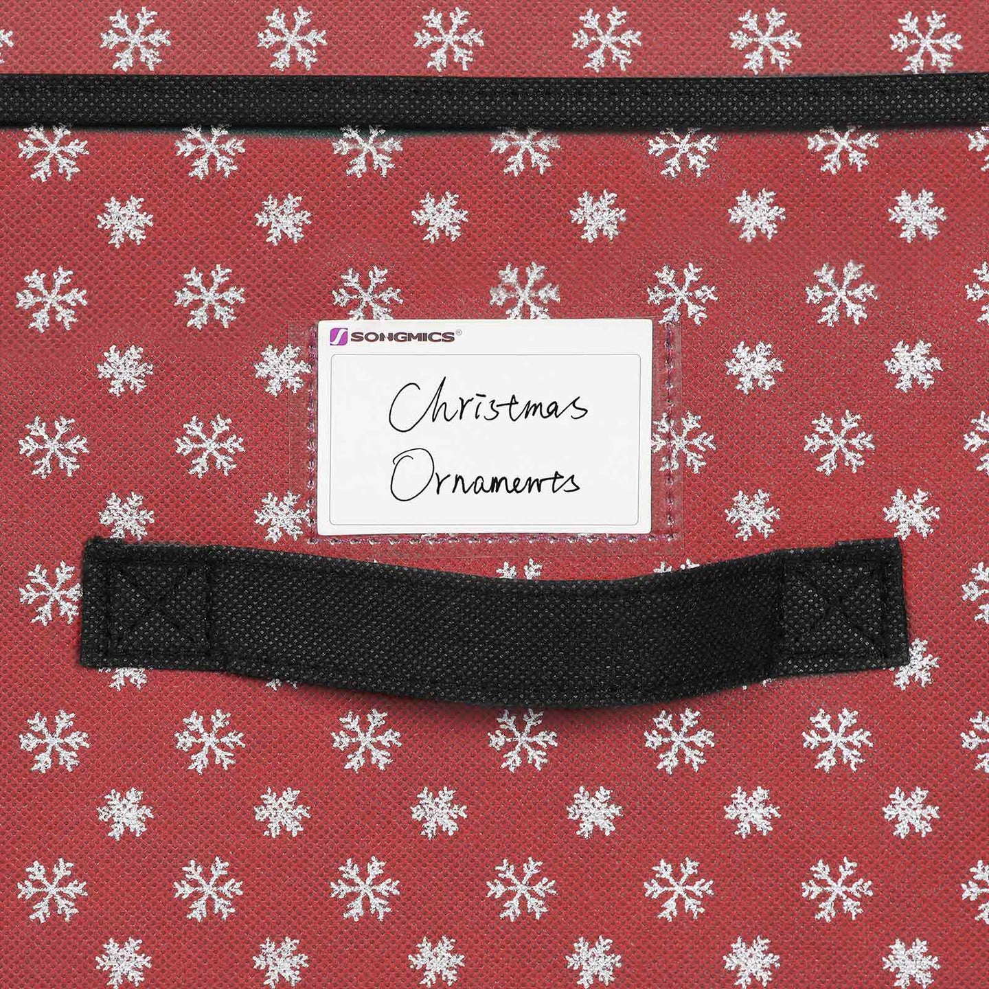 Set of 3 Foldable Fabric Storage Boxes - Red with Snowflakes - Lidded for Closet Organization
