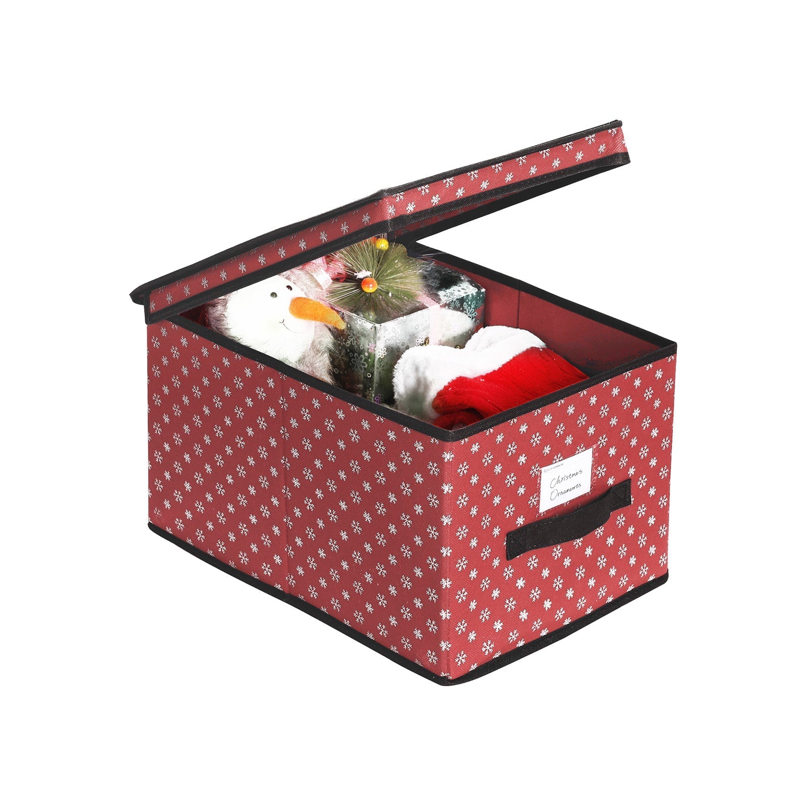 Set of 3 Foldable Fabric Storage Boxes - Red with Snowflakes - Lidded for Closet Organization
