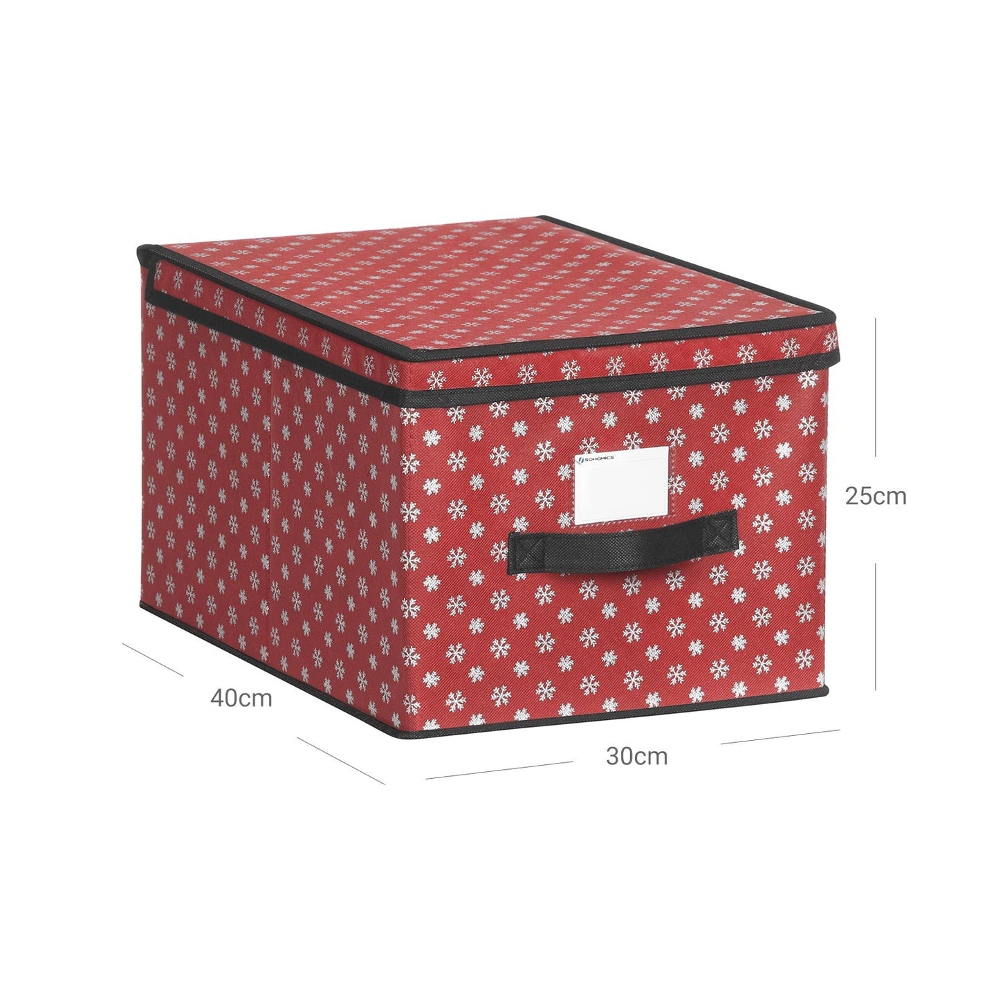 Set of 3 Foldable Fabric Storage Boxes - Red with Snowflakes - Lidded for Closet Organization